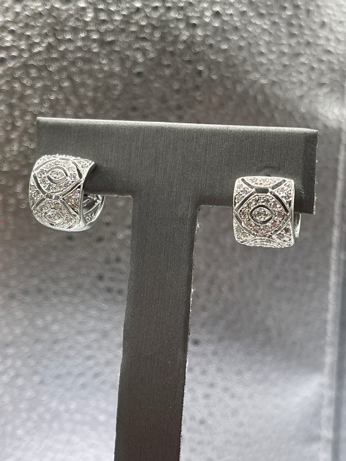 14 Karat White Gold Diamond Filigree Cuff Earrings