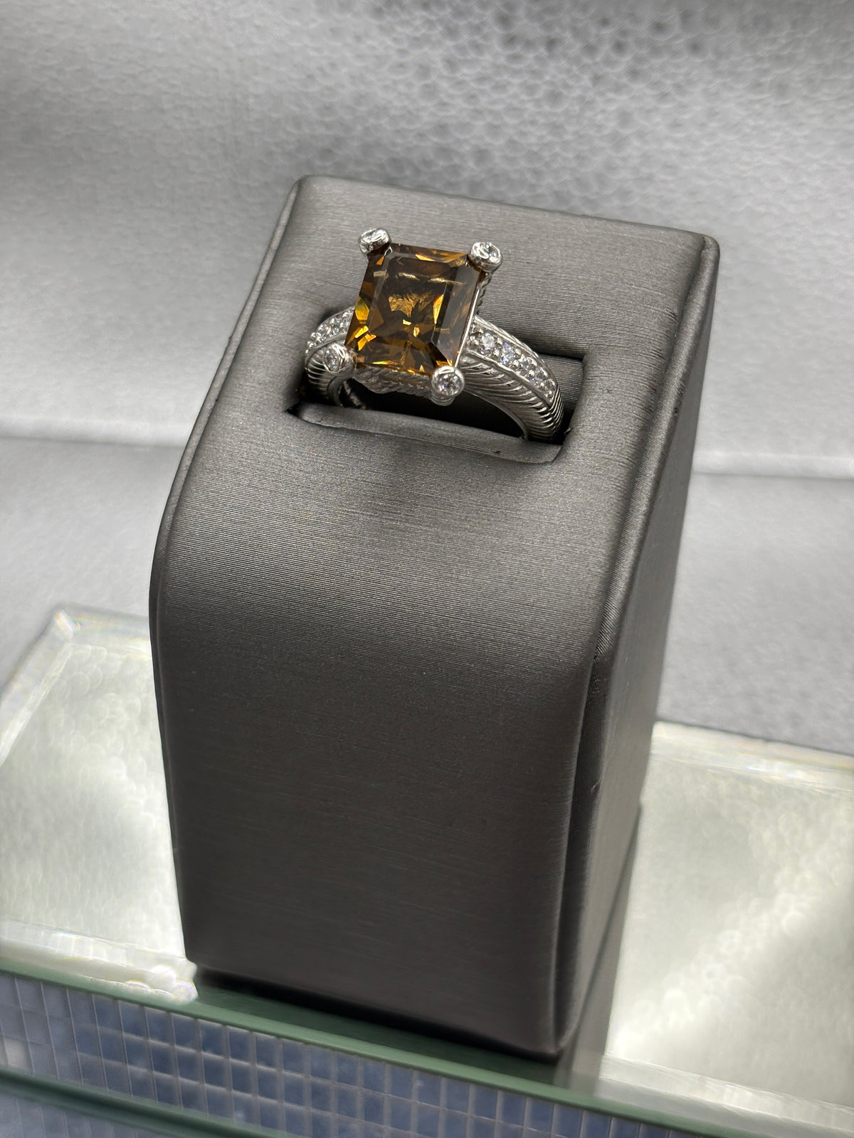 Ladies Vintage Judith Ripka Sterling Silver Emerald Cut Citrine Ring