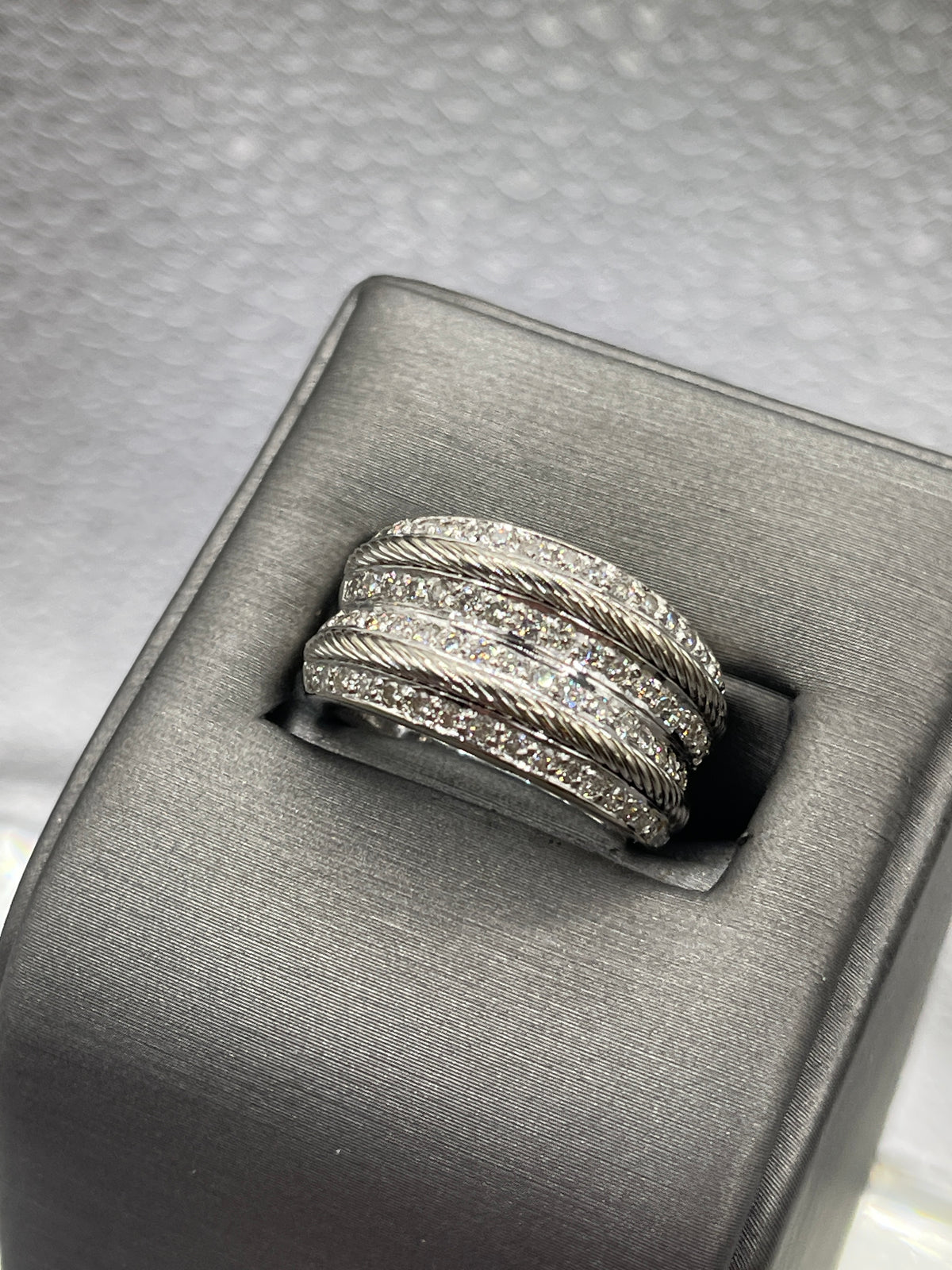 Ladies or Gents 18 Karat Solid White Gold Charriol Diamond Wide Band