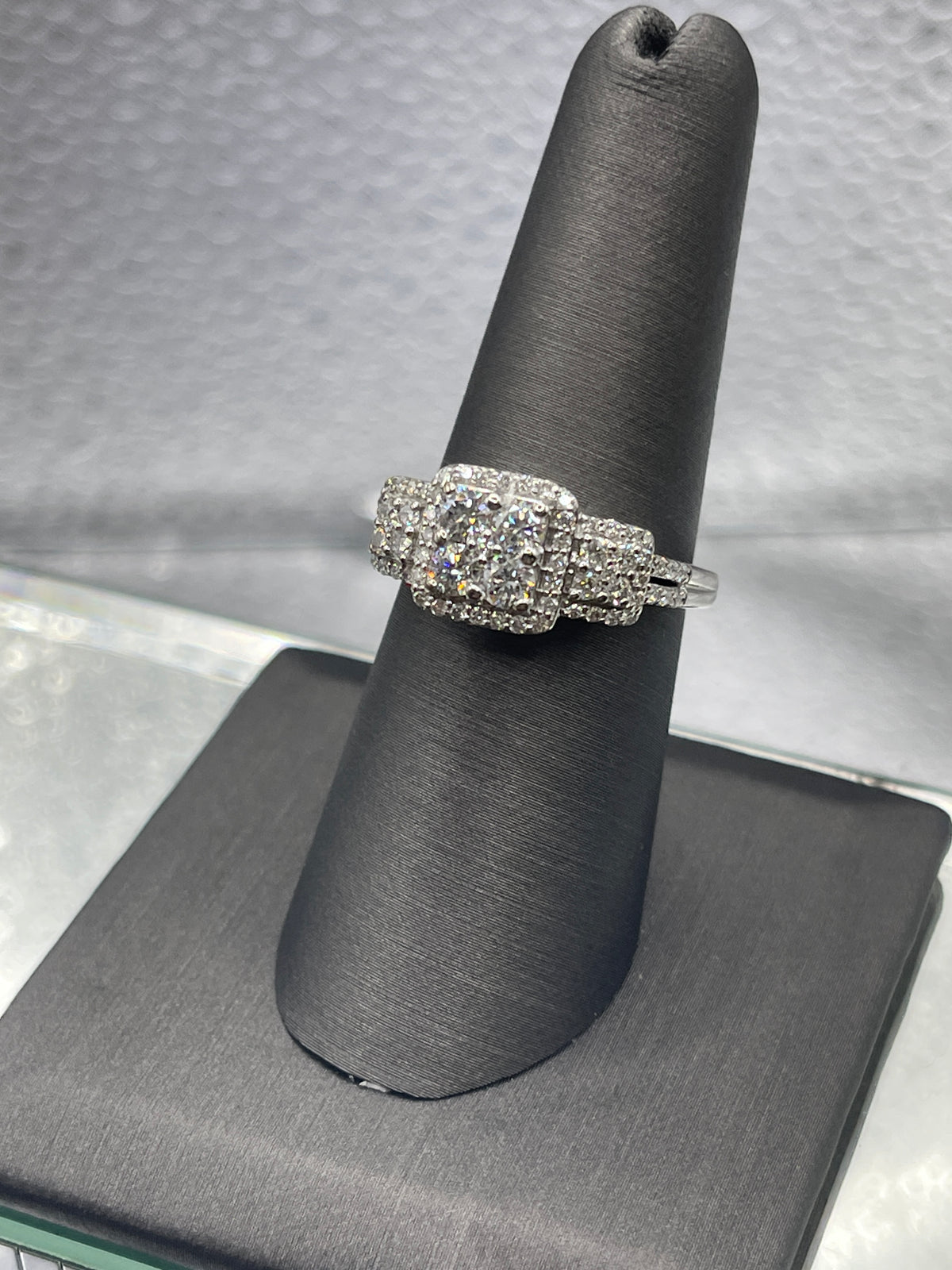 Ladies 14 Karat White Gold Diamond Cluster Engagement Ring