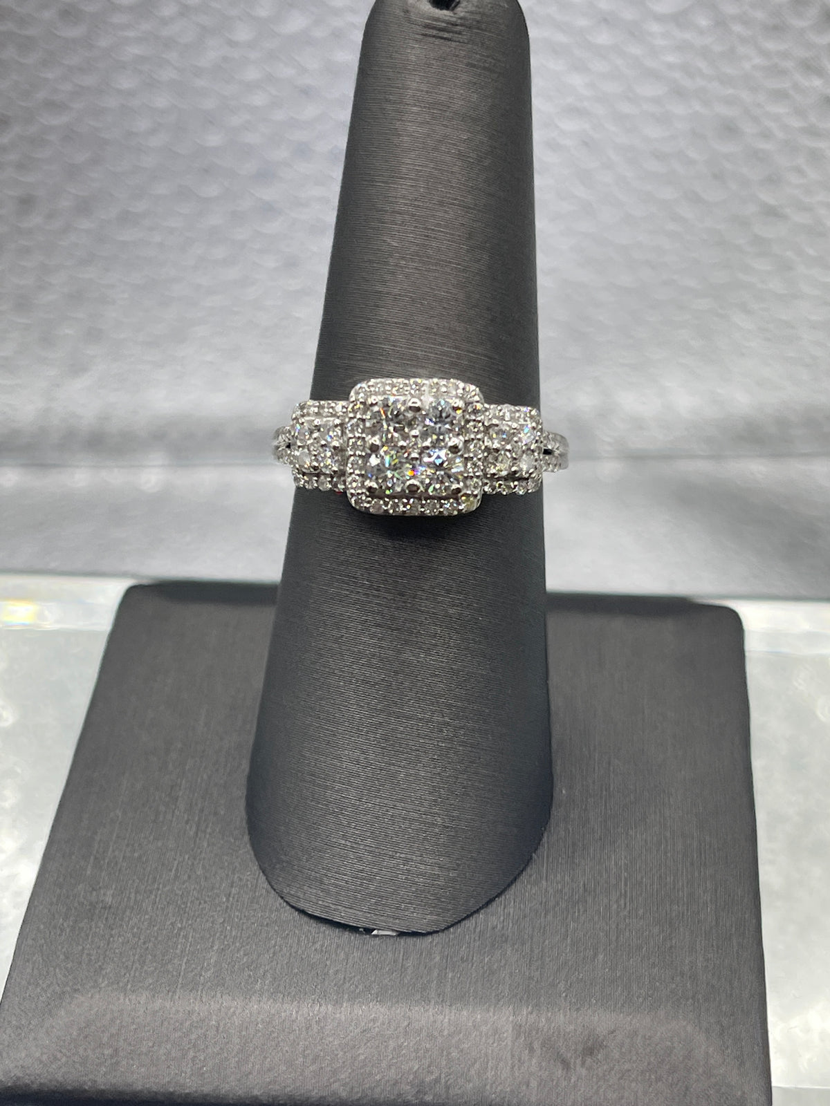 Ladies 14 Karat White Gold Diamond Cluster Engagement Ring