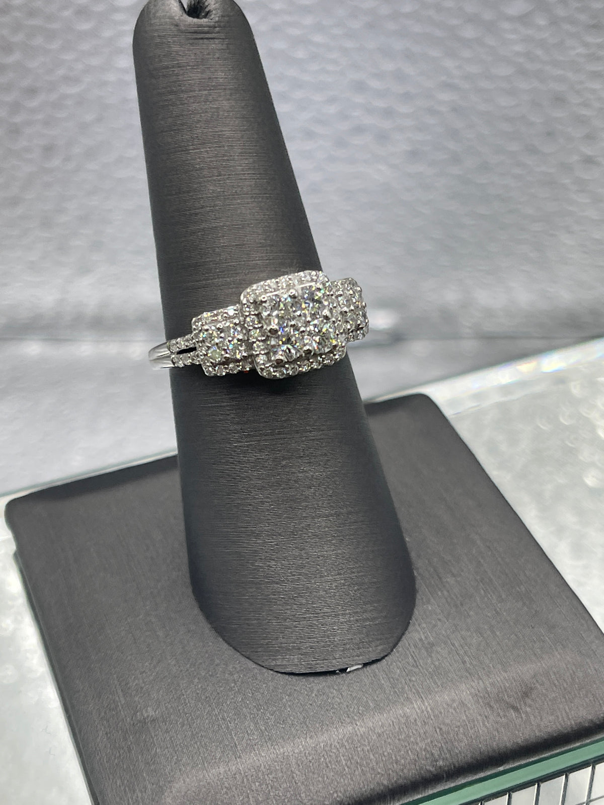 Ladies 14 Karat White Gold Diamond Cluster Engagement Ring