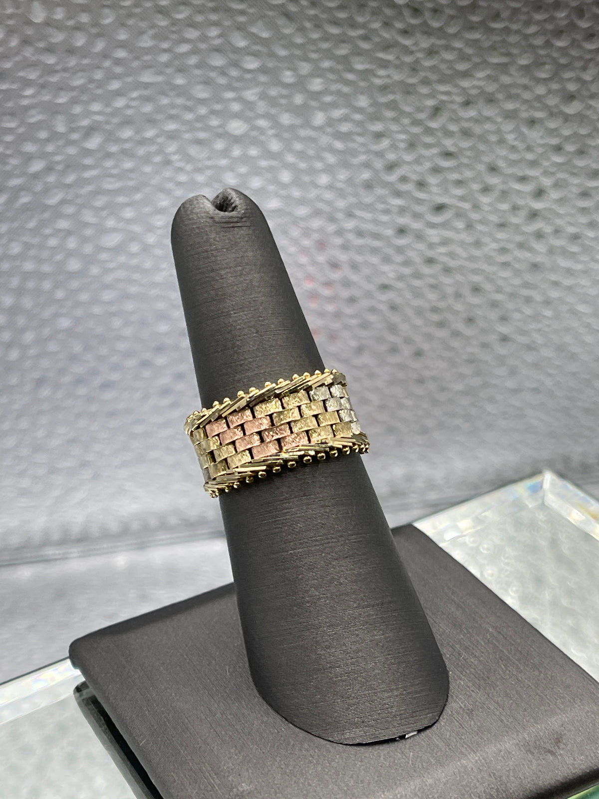 Ladies or Gents 14 Karat Tri-Colored Herringbone Ring
