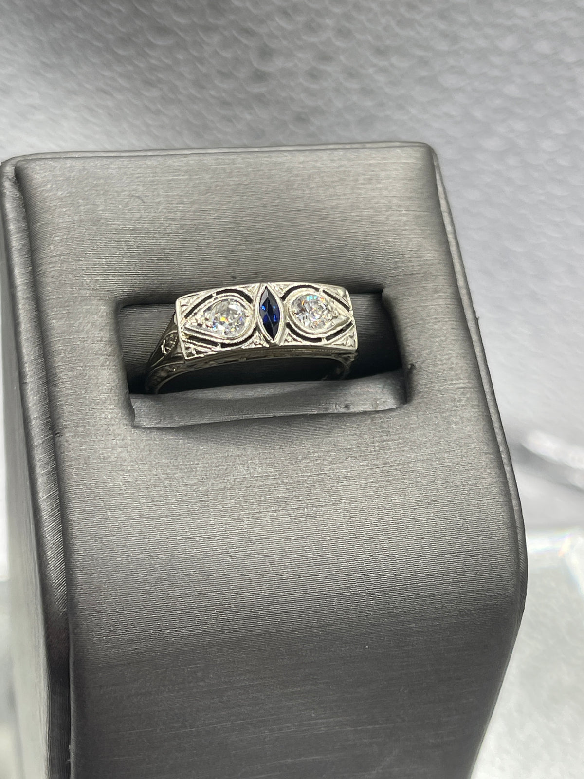 Ladies 18 Karat White Gold Diamond and Sapphire Ring