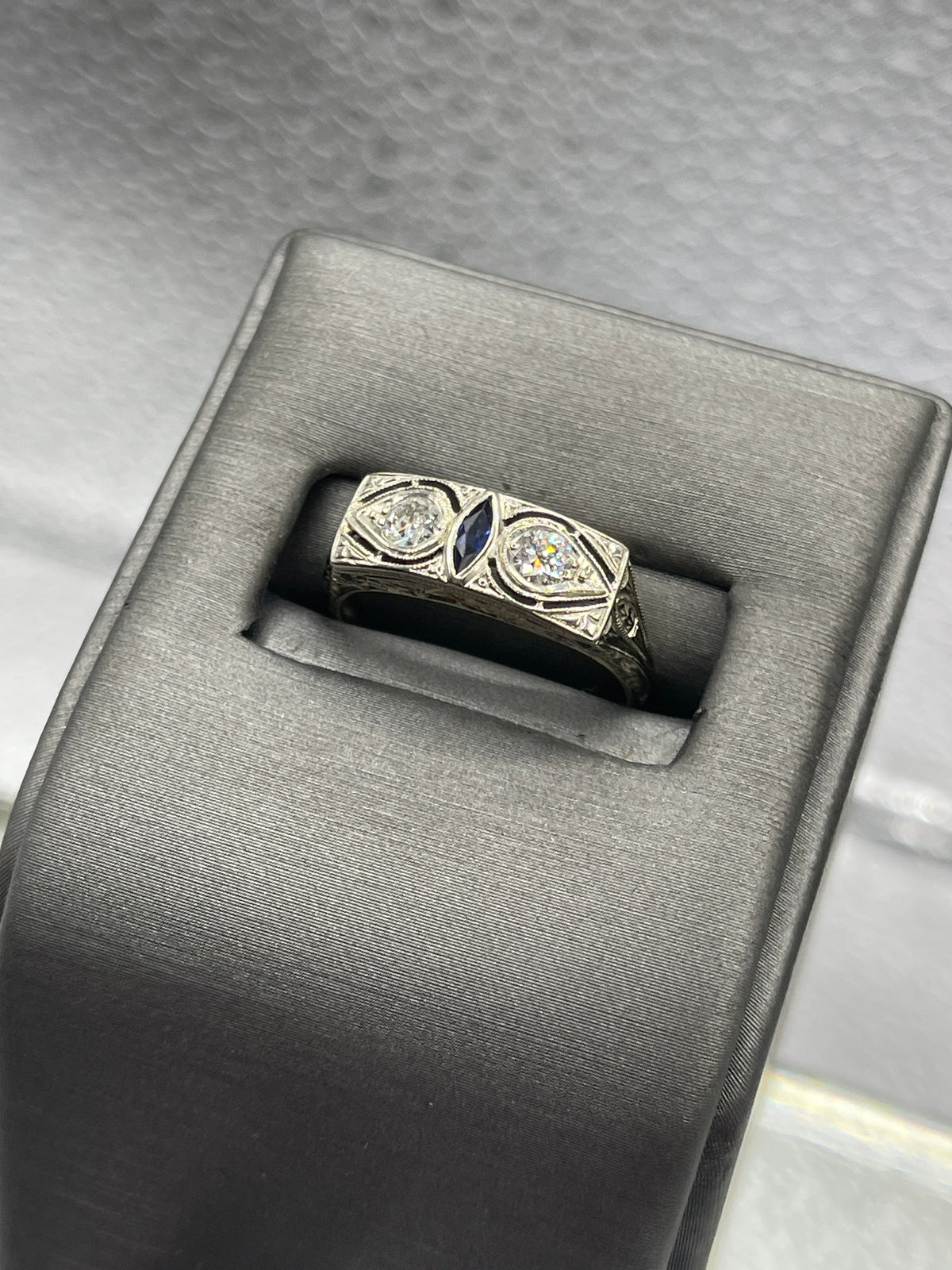 Ladies 18 Karat White Gold Diamond and Sapphire Ring
