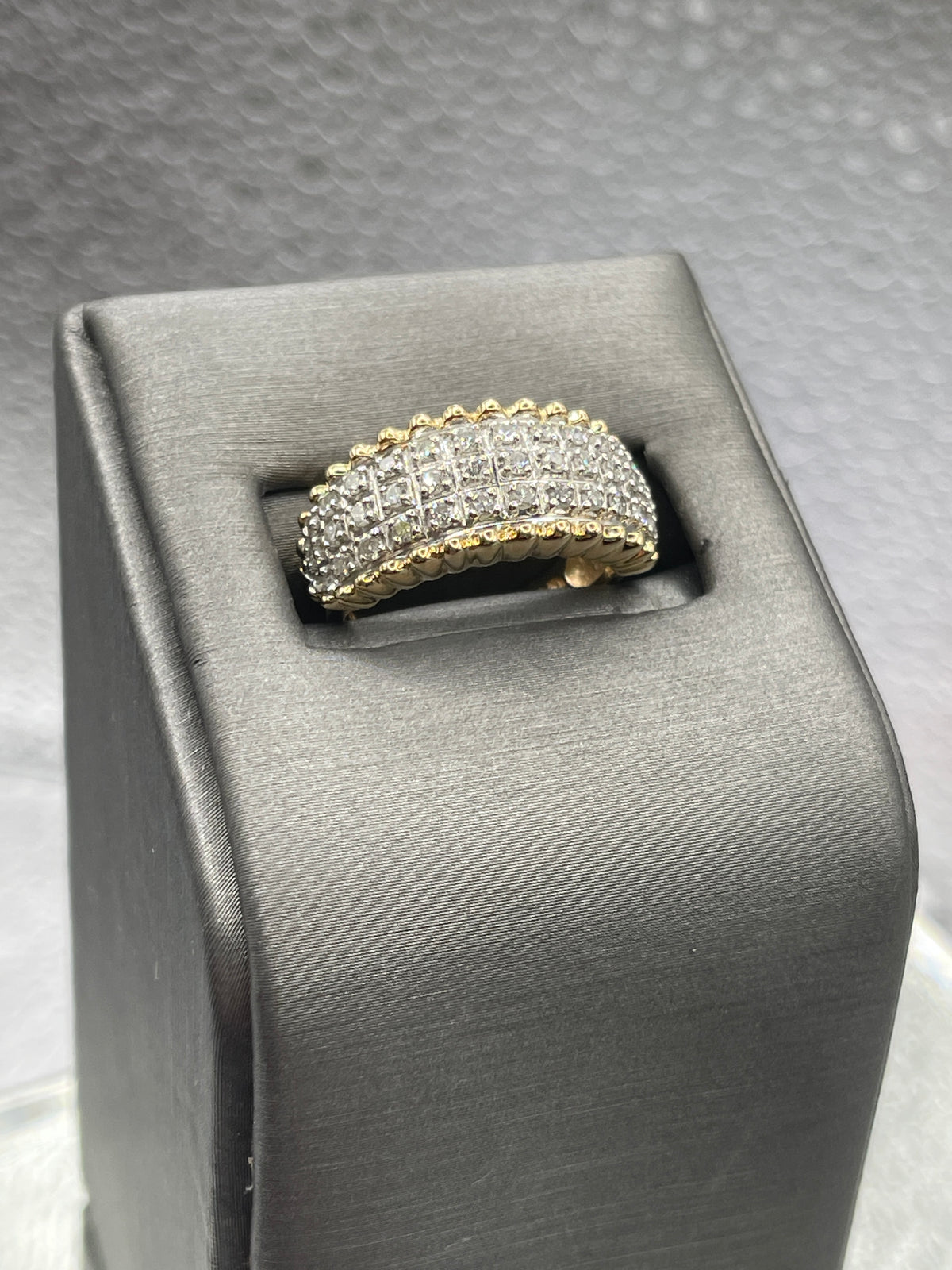Ladies 14 Karat Yellow Gold Diamond Honeycomb Band