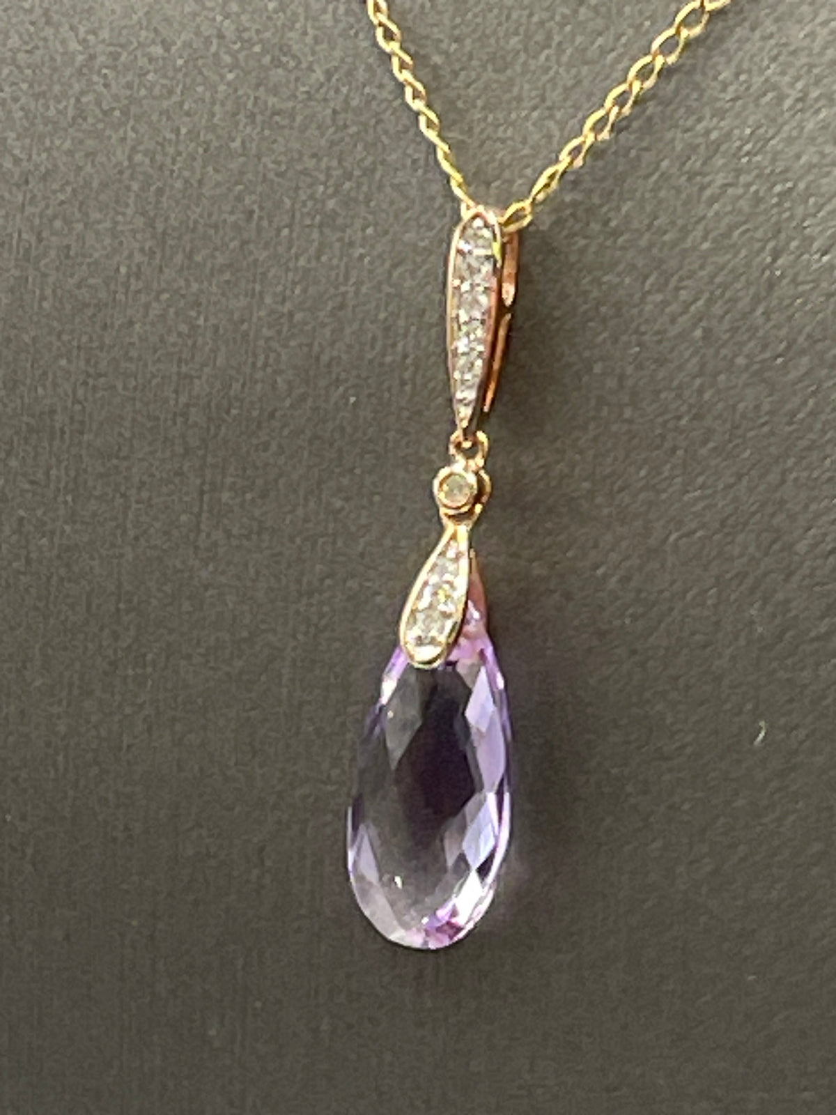 Ladies 14 Karat Rose Gold Amethyst and Diamond Pendant