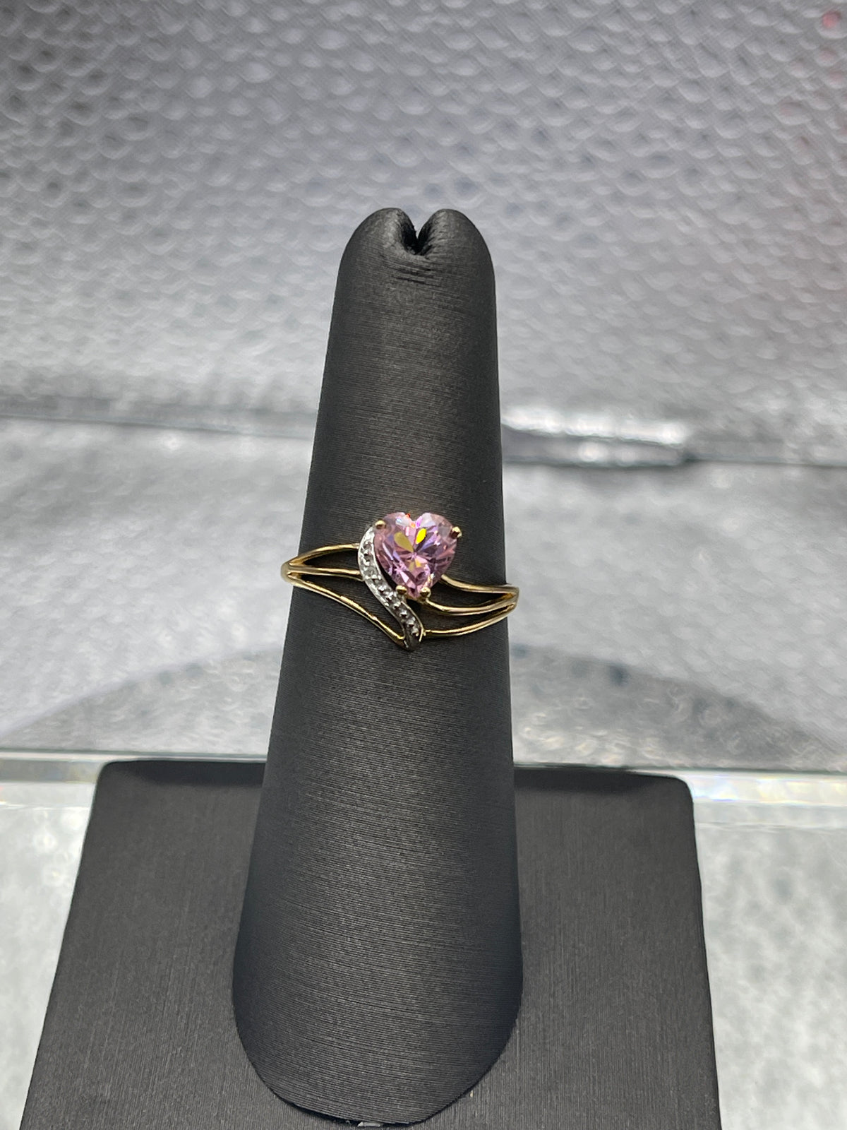 Ladies 10 Karat Yellow Gold Pink Topaz and Diamond Ring