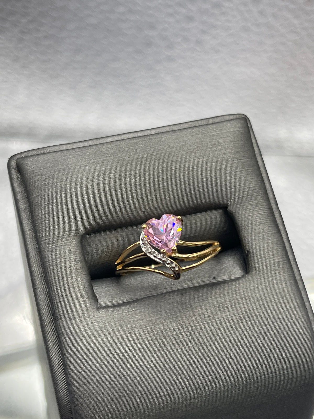 Ladies 10 Karat Yellow Gold Pink Topaz and Diamond Ring