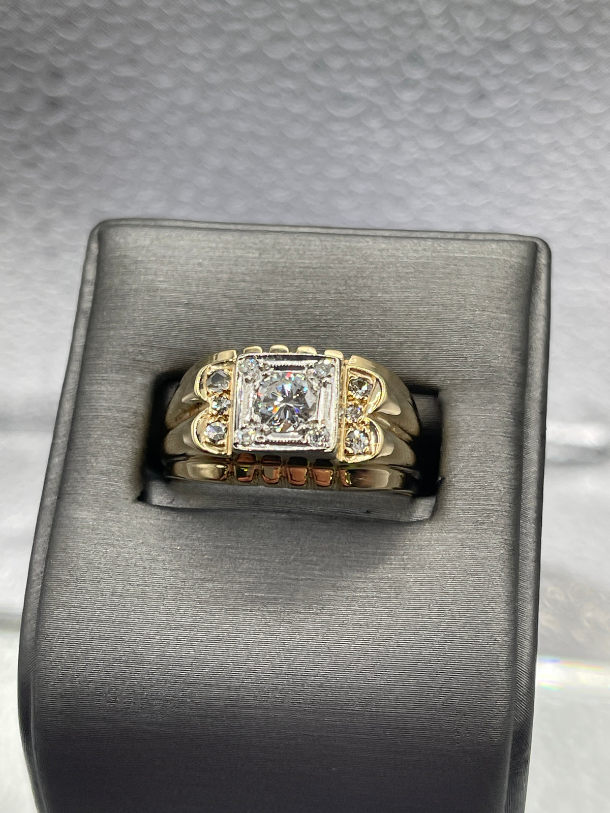 Gents 14 Karat Solid Yellow and White Gold Diamond Ring