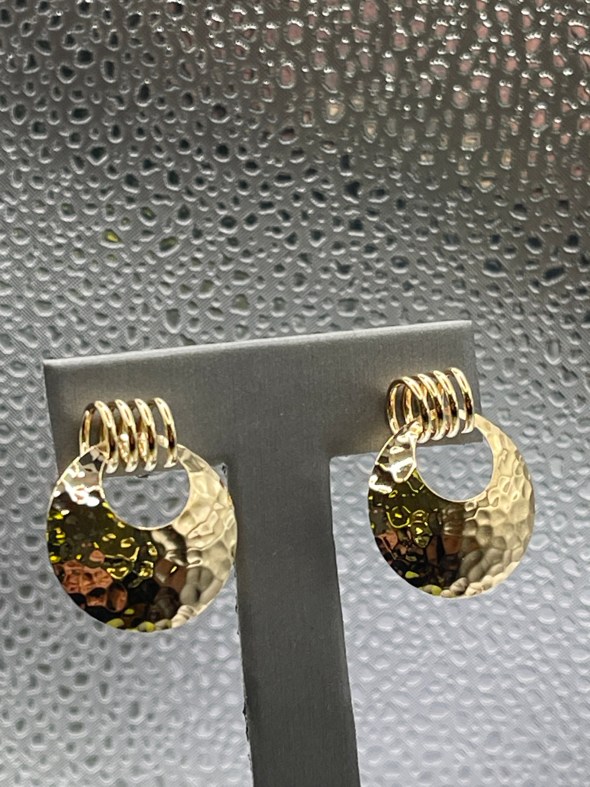 Ladies 14 Karat Yellow Gold Hammered Finish Hoop Earrings