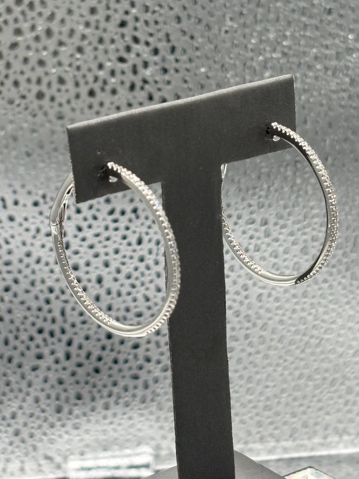 14 Karat White Gold Ladies Inside-Out Diamond Hoop Earrings