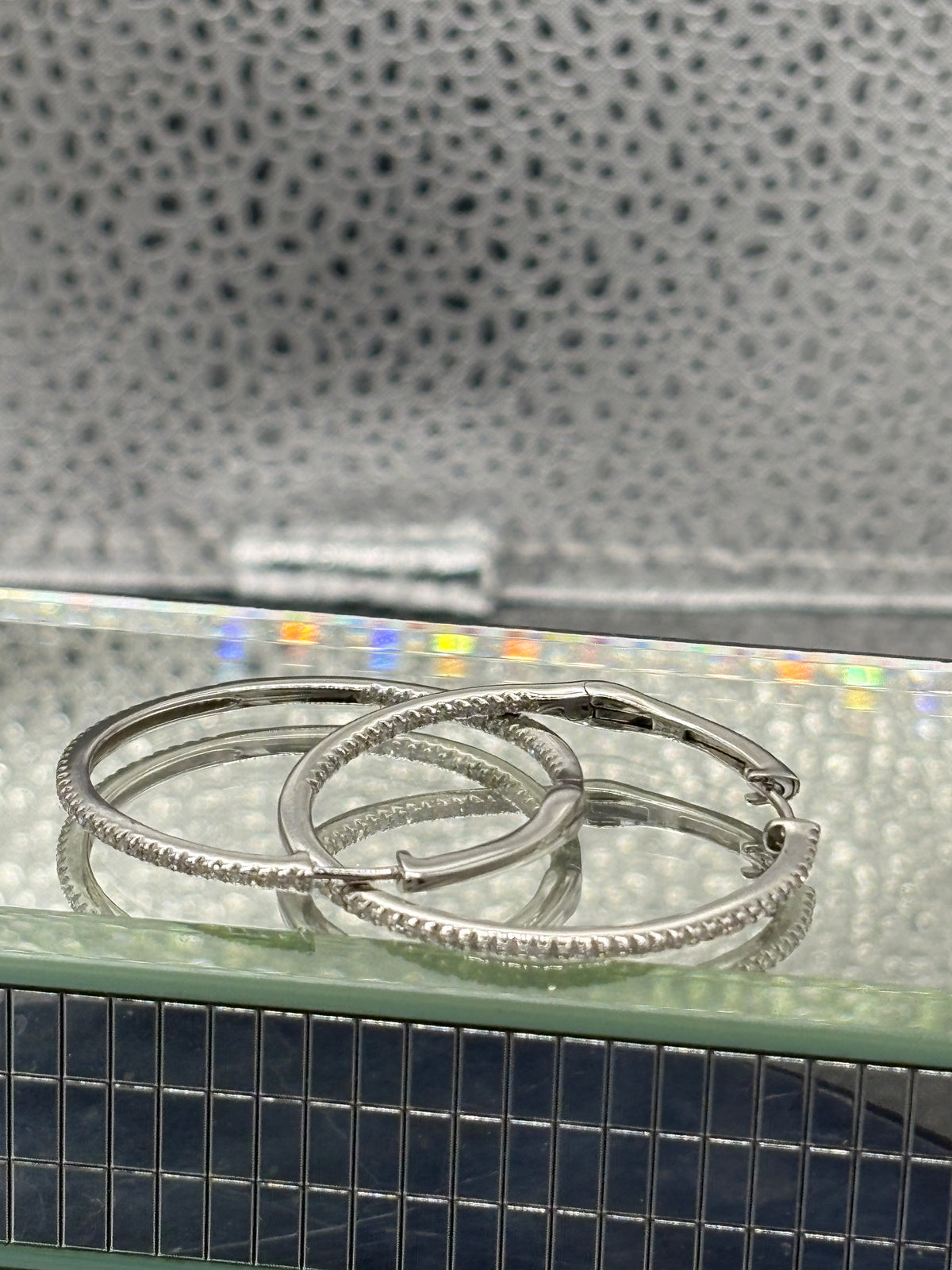 14 Karat White Gold Ladies Inside-Out Diamond Hoop Earrings