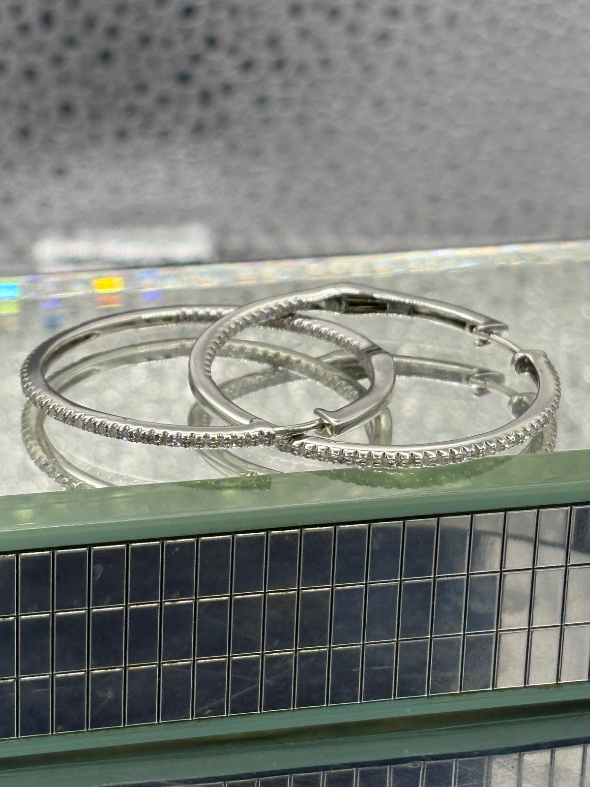 14 Karat White Gold Ladies Inside-Out Diamond Hoop Earrings