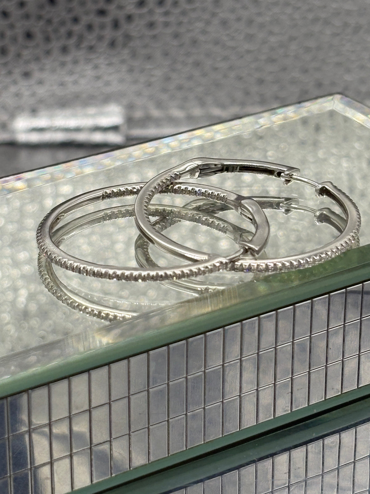 14 Karat White Gold Ladies Inside-Out Diamond Hoop Earrings