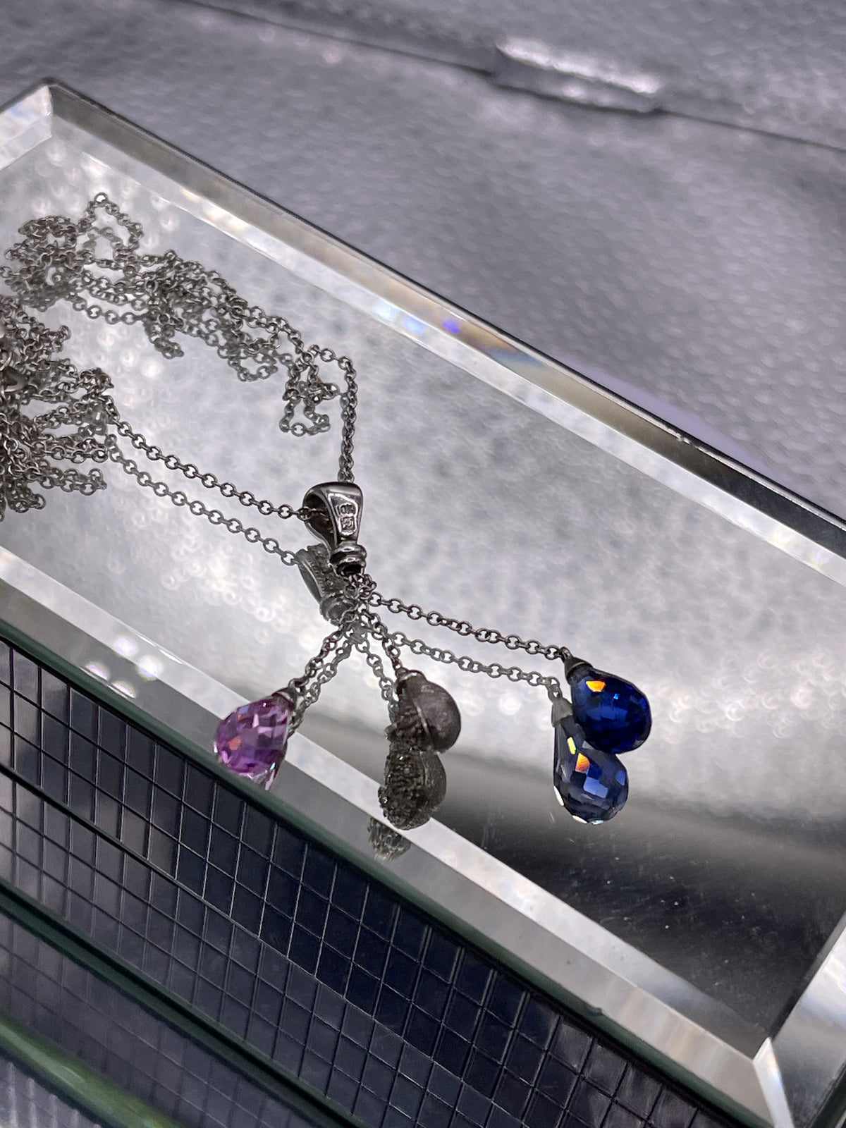 Ladies 10 Karat Italian White Gold Tri Colored Teardrop Necklace