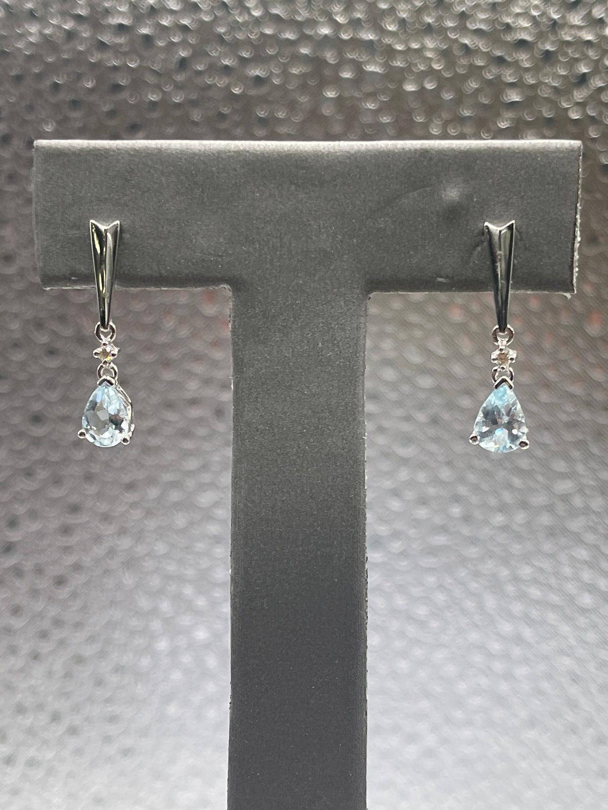Ladies 14 Karat Solid White Gold Aquamarine and Diamond Dangling Earrings