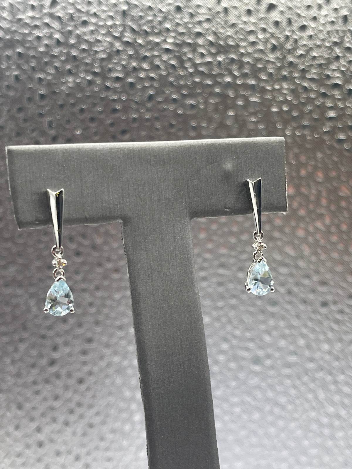 Ladies 14 Karat Solid White Gold Aquamarine and Diamond Dangling Earrings