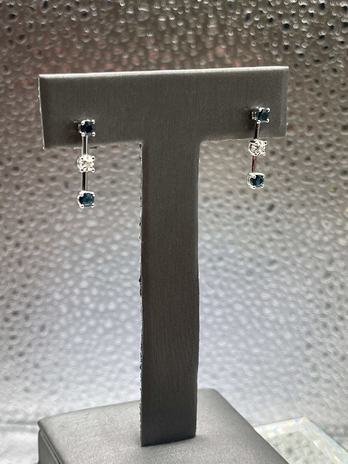 Ladies 10 Karat Solid White Gold Sapphire and Diamond Drop Earrings