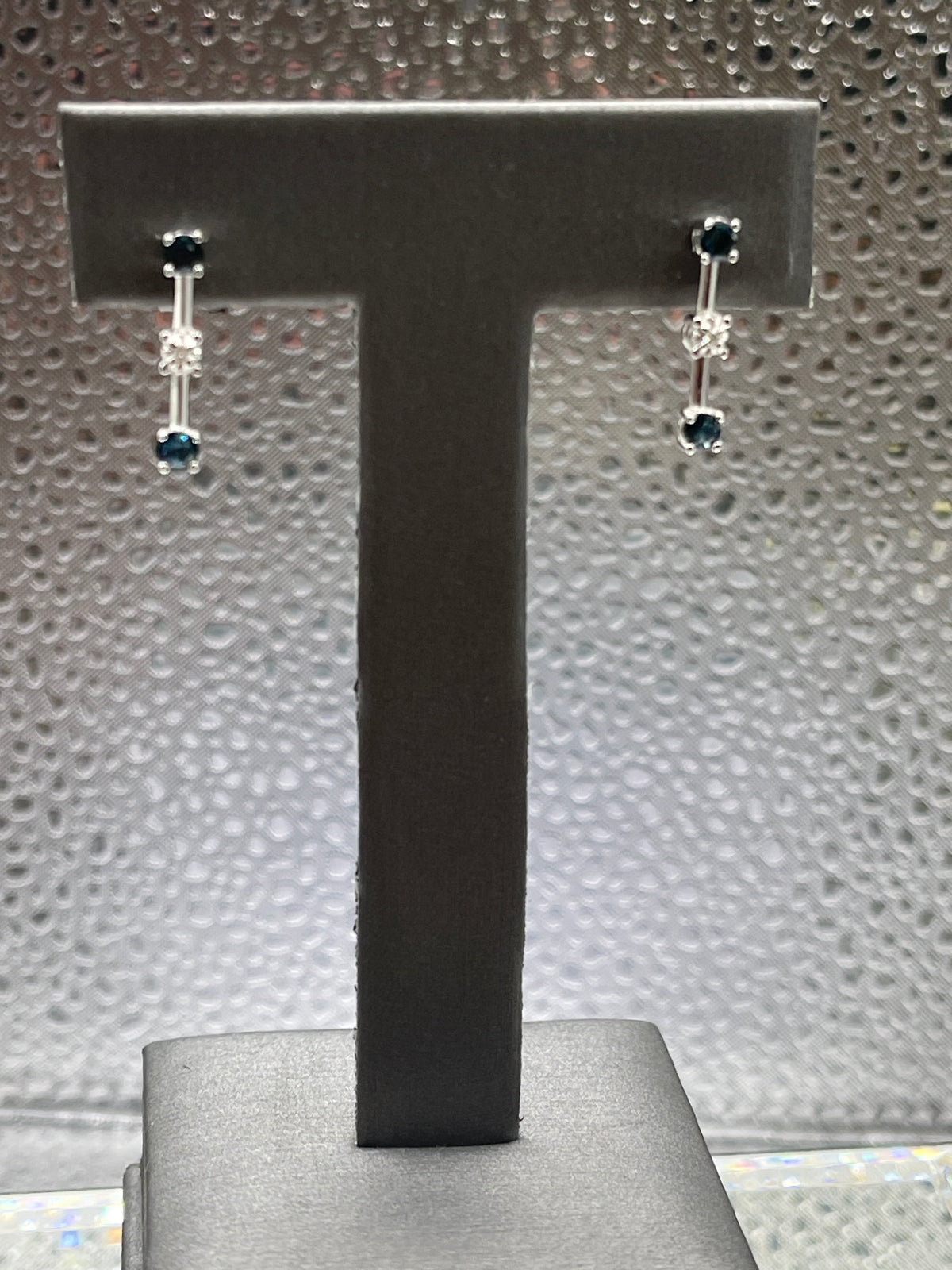 Ladies 10 Karat Solid White Gold Sapphire and Diamond Drop Earrings
