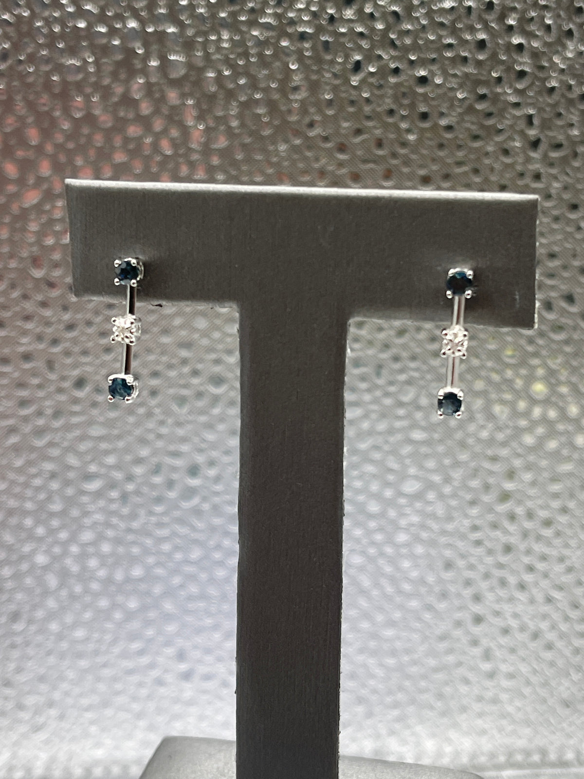 Ladies 10 Karat Solid White Gold Sapphire and Diamond Drop Earrings