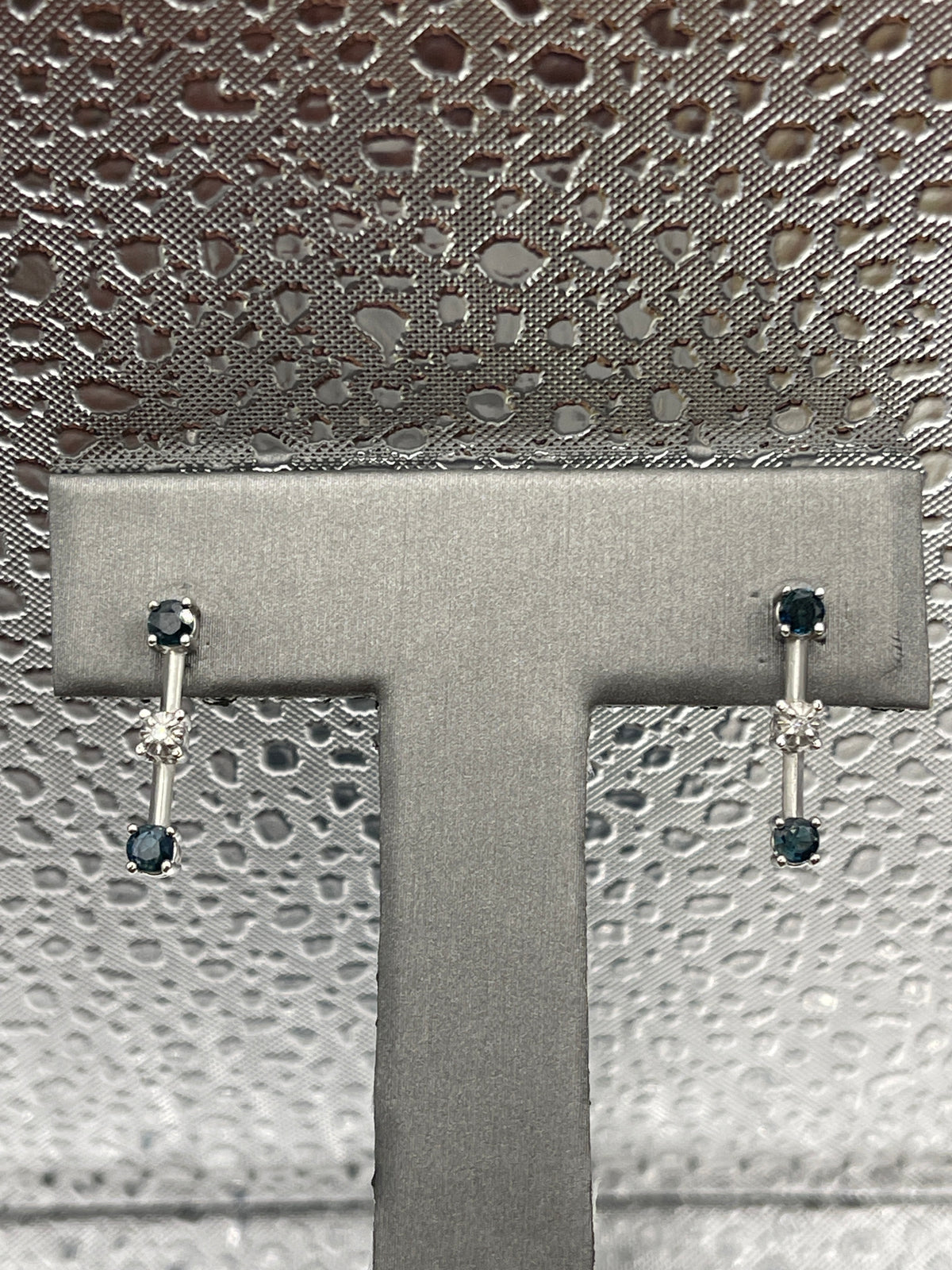 Ladies 10 Karat Solid White Gold Sapphire and Diamond Drop Earrings