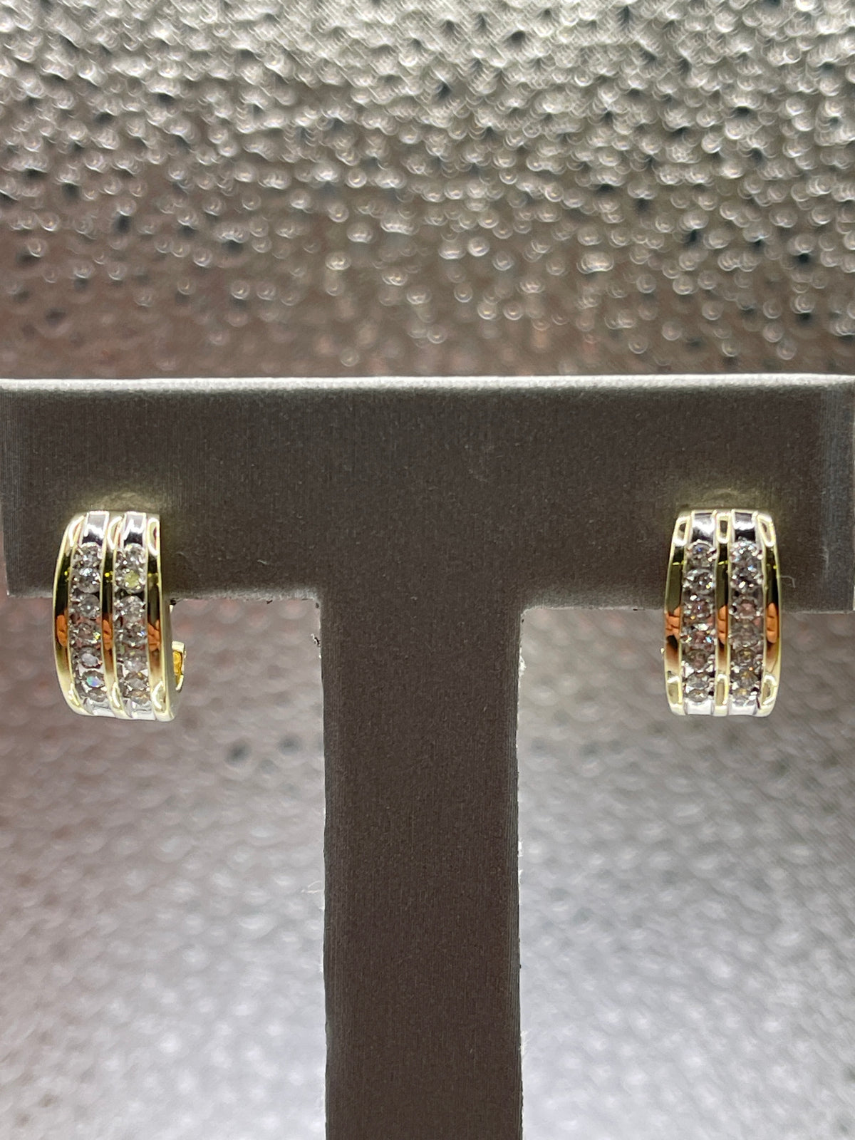 Ladies 14 Karat Solid Yellow Gold Diamond Stud Hoop Earrings