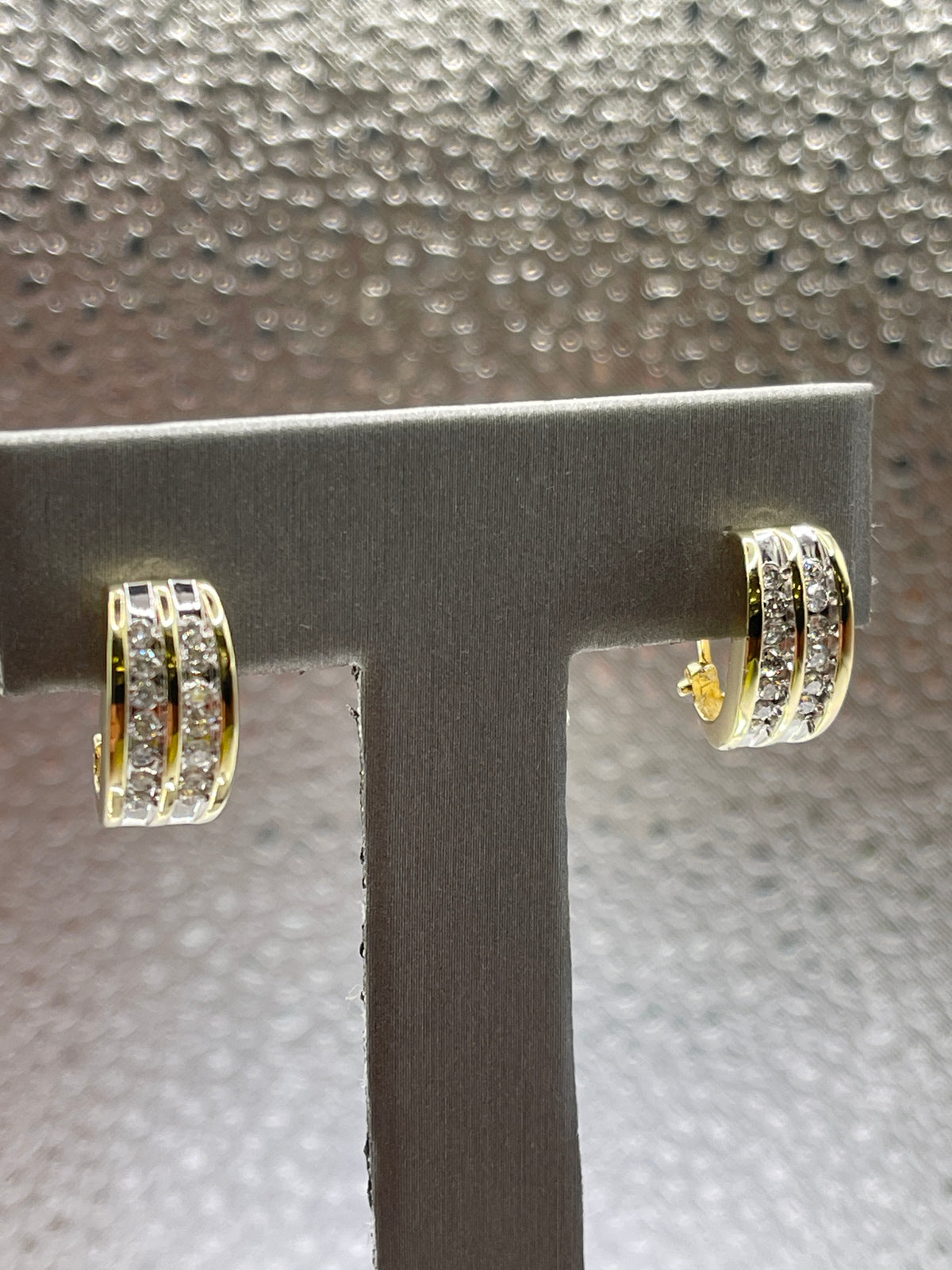 Ladies 14 Karat Solid Yellow Gold Diamond Stud Hoop Earrings
