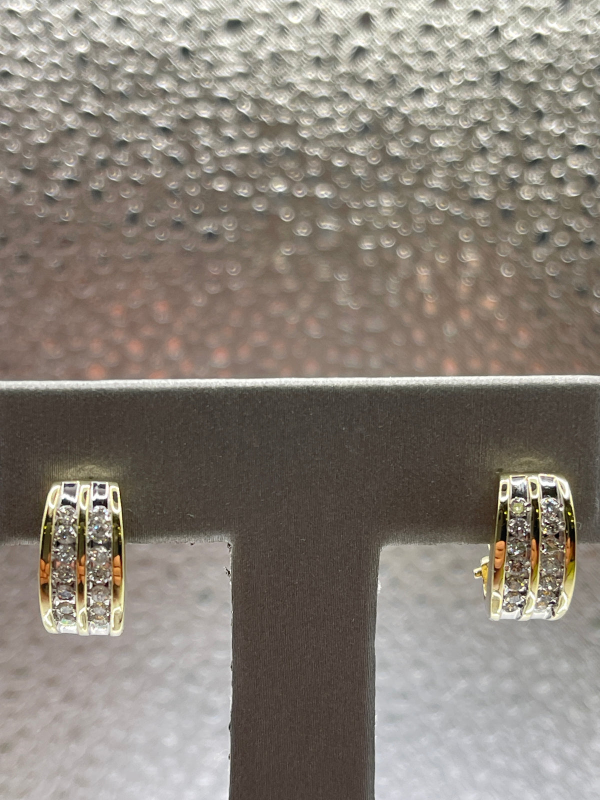 Ladies 14 Karat Solid Yellow Gold Diamond Stud Hoop Earrings