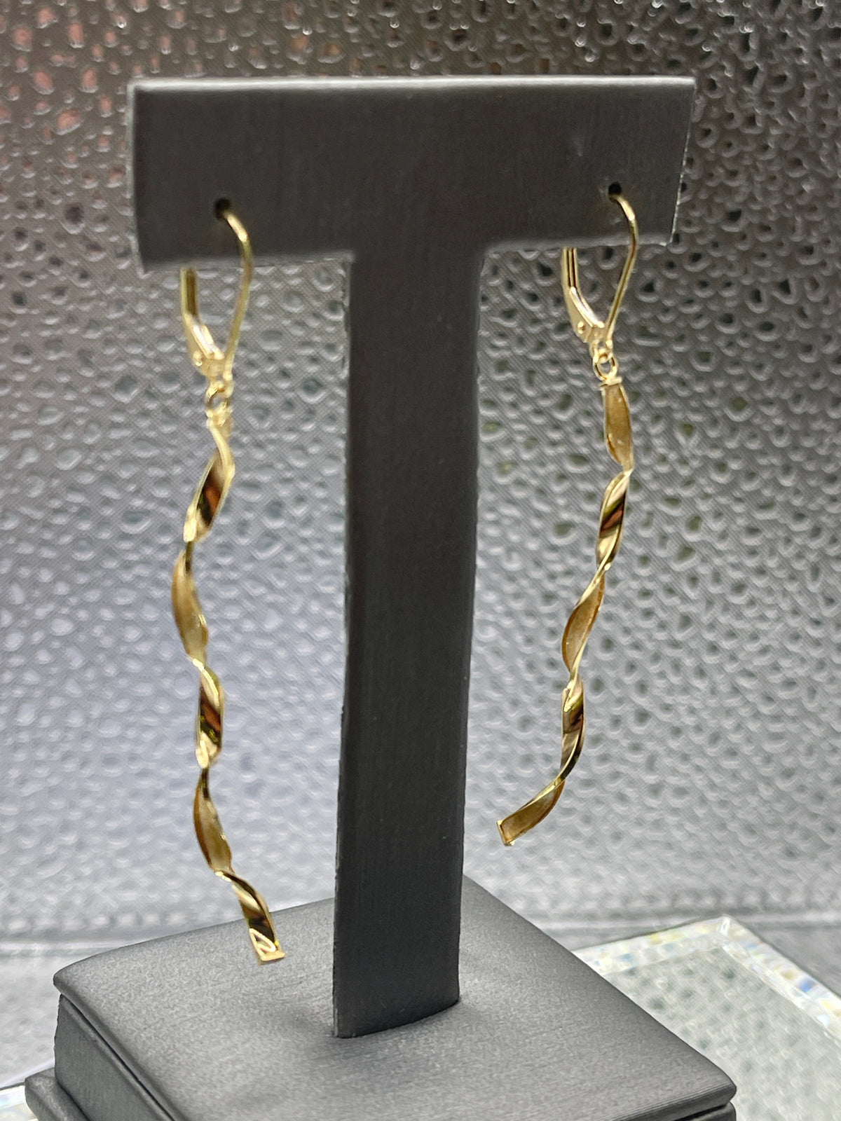 Ladies Imported 14 Karat Solid Yellow Gold Twisted Dangling Earrings