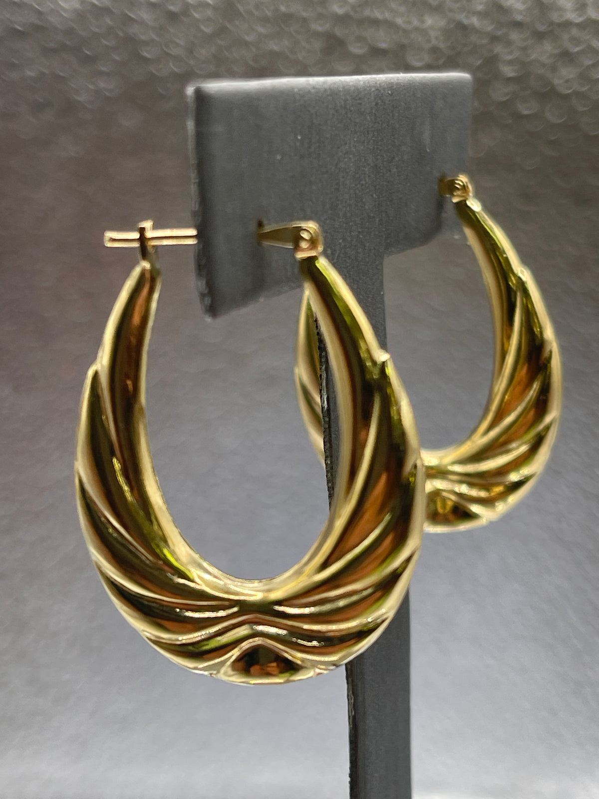 Ladies Imported 14 Karat Solid Yellow Gold Fancy Hoop Earrings