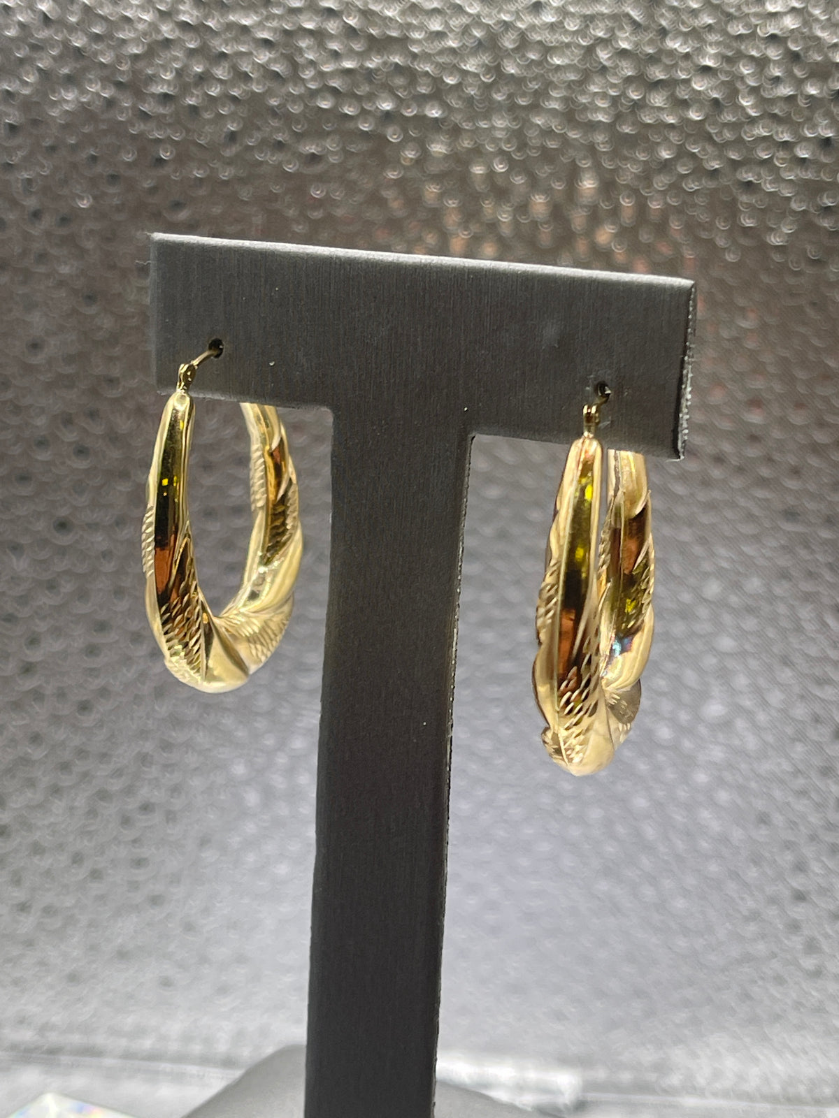 Ladies 14 Karat Solid Yellow Gold Fancy Hoop Earrings