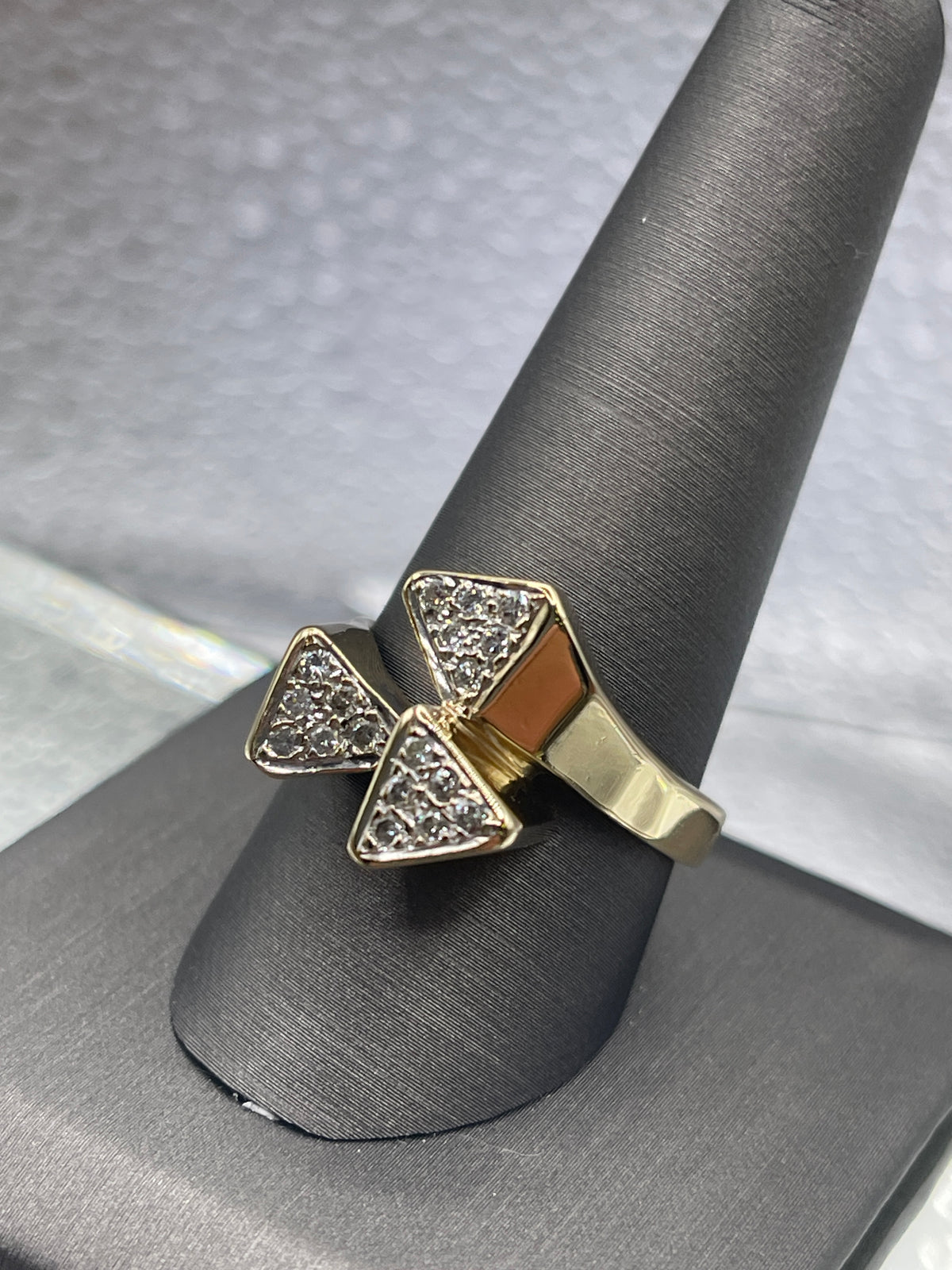 Ladies 14 Karat Solid Yellow Gold Diamond Cocktail Ring