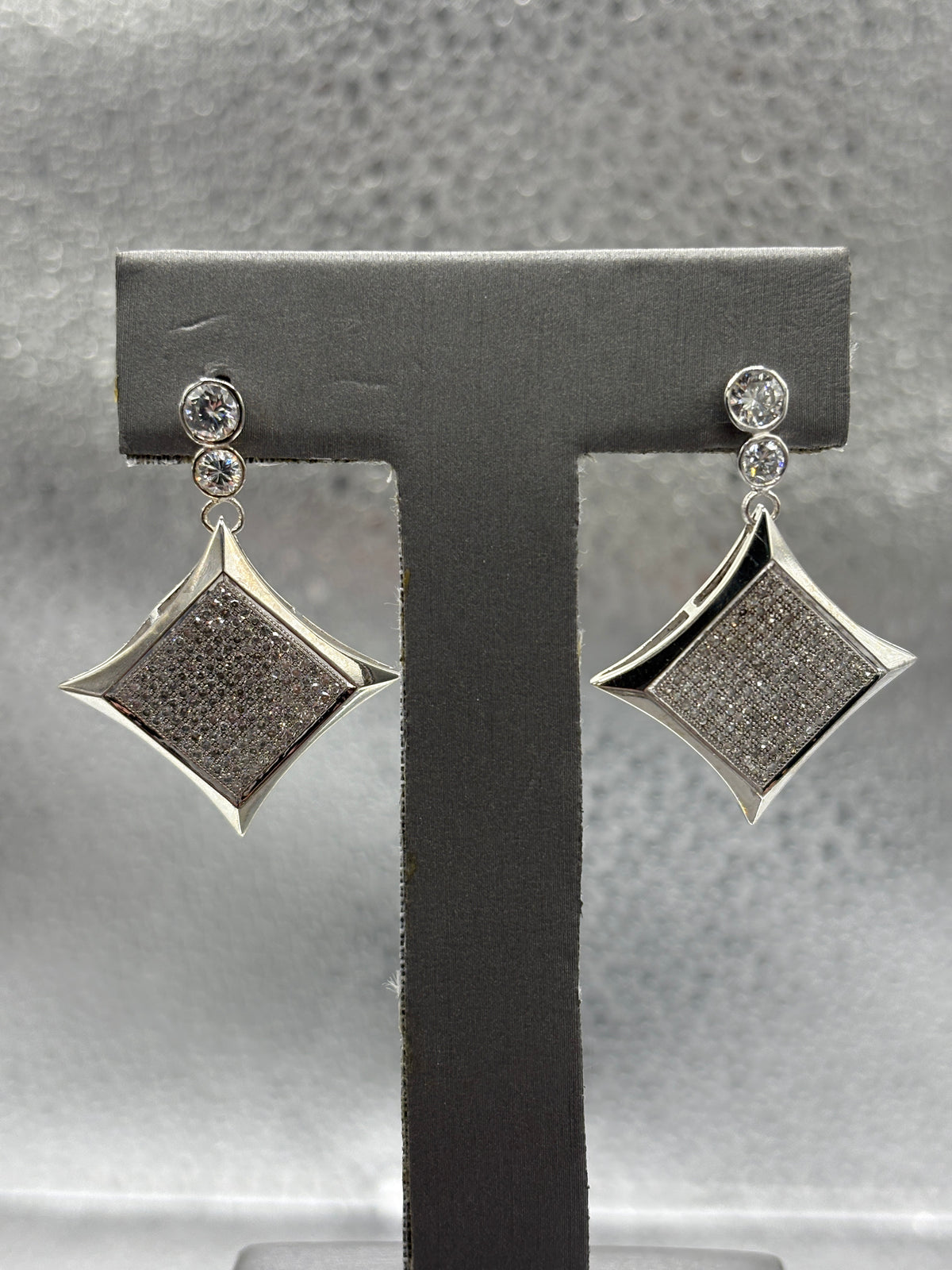 14 Karat White Gold Ladies Custom Diamond Dangling Earrings