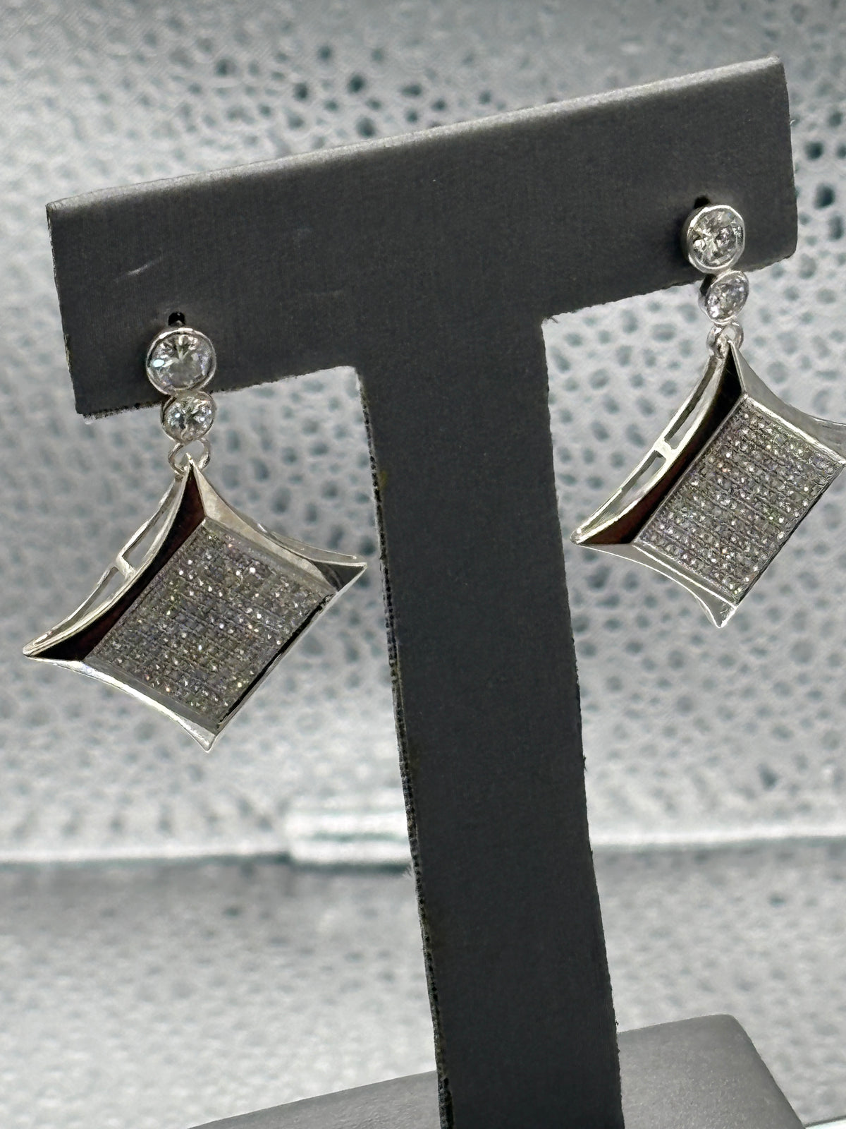 14 Karat White Gold Ladies Custom Diamond Dangling Earrings