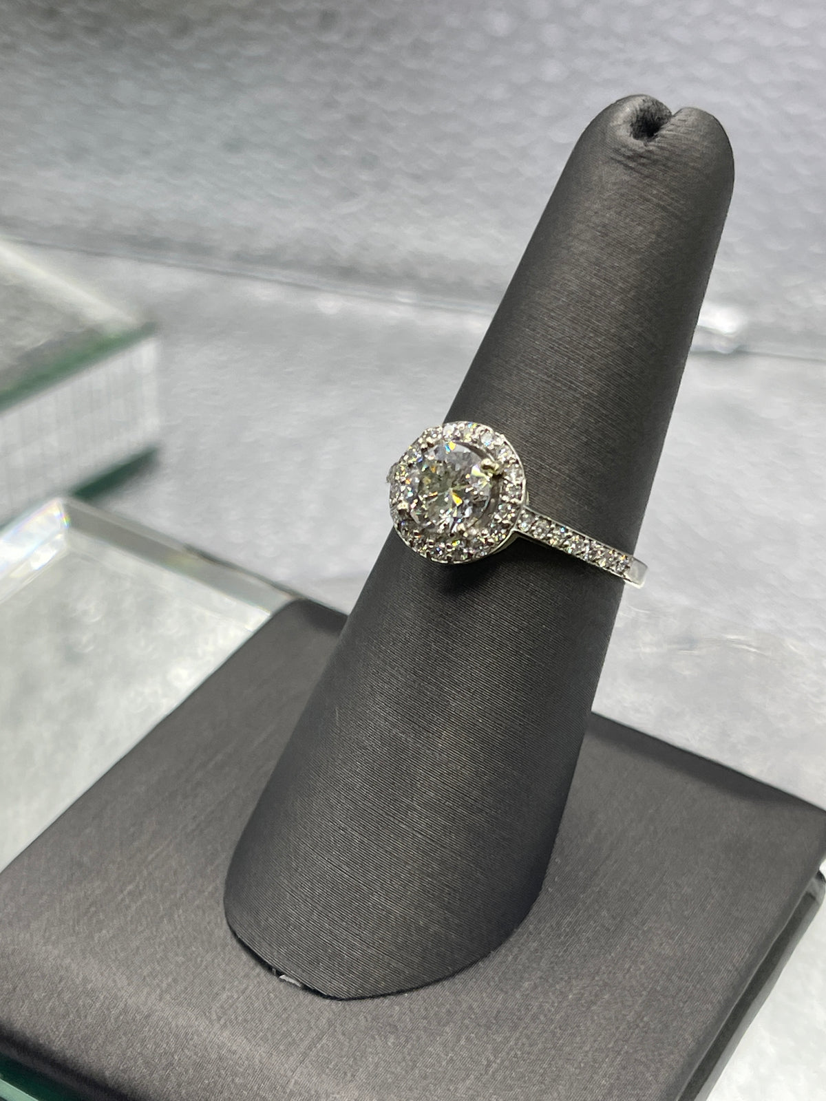 Ladies 14 Karat White Gold Round Diamond Halo Engagement Ring