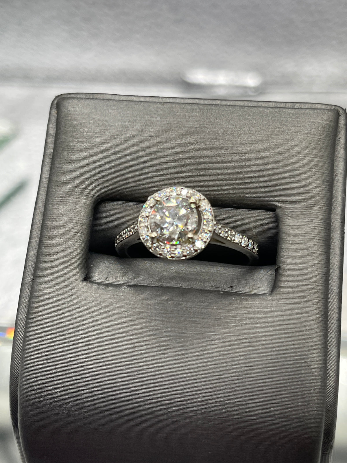 Ladies 14 Karat White Gold Round Diamond Halo Engagement Ring