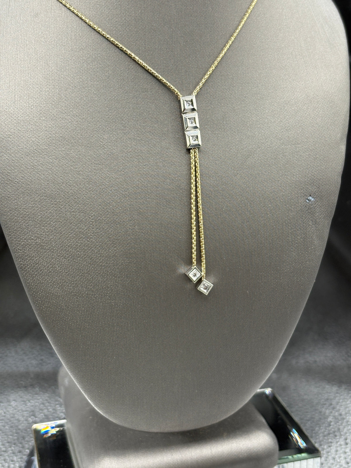 14 Karat Yellow Gold Lariat Necklace With Diamond Accents