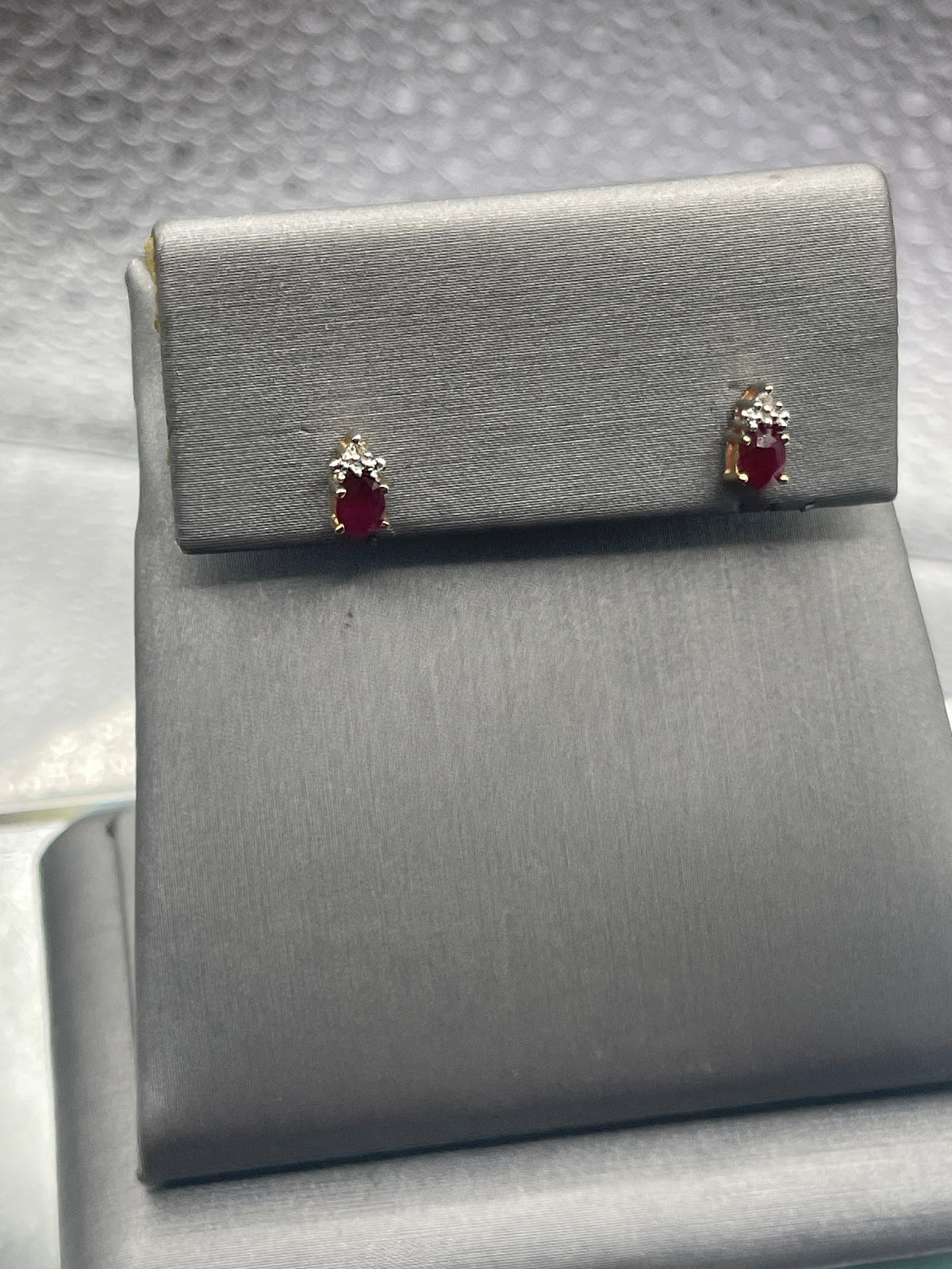 Ladies 10 Karat Solid Yellow Gold Ruby and Diamond Earrings