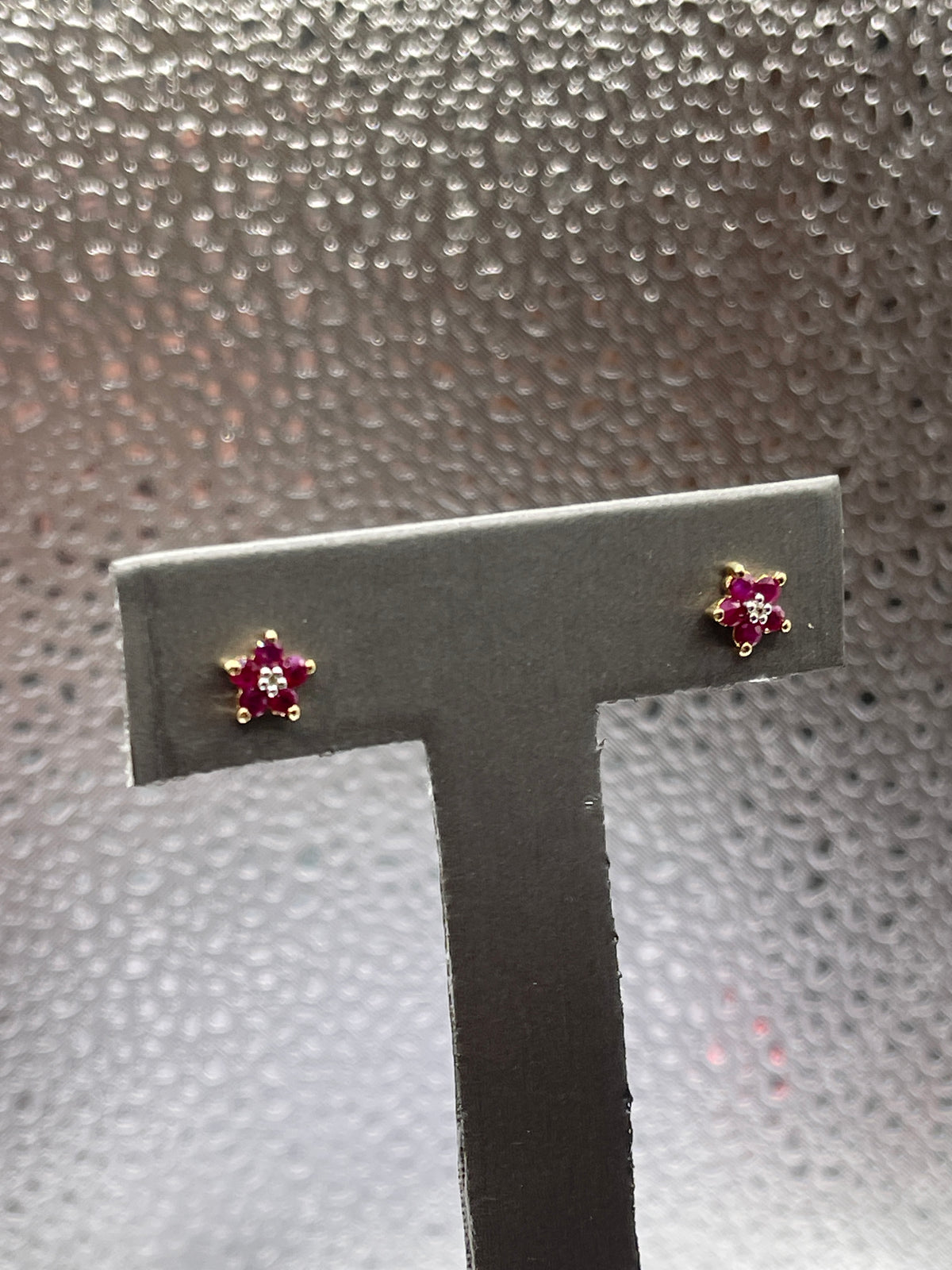 Ladies 10 Karat Solid Yellow Gold Ruby and Diamond Stud Earrings