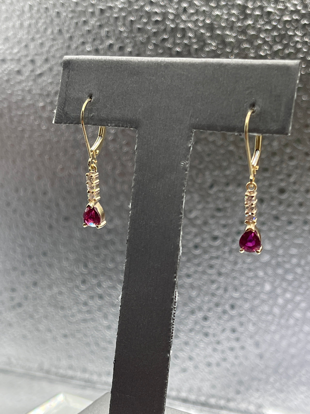 Ladies 14 Karat Solid Yellow Gold Ruby and Diamond Earrings