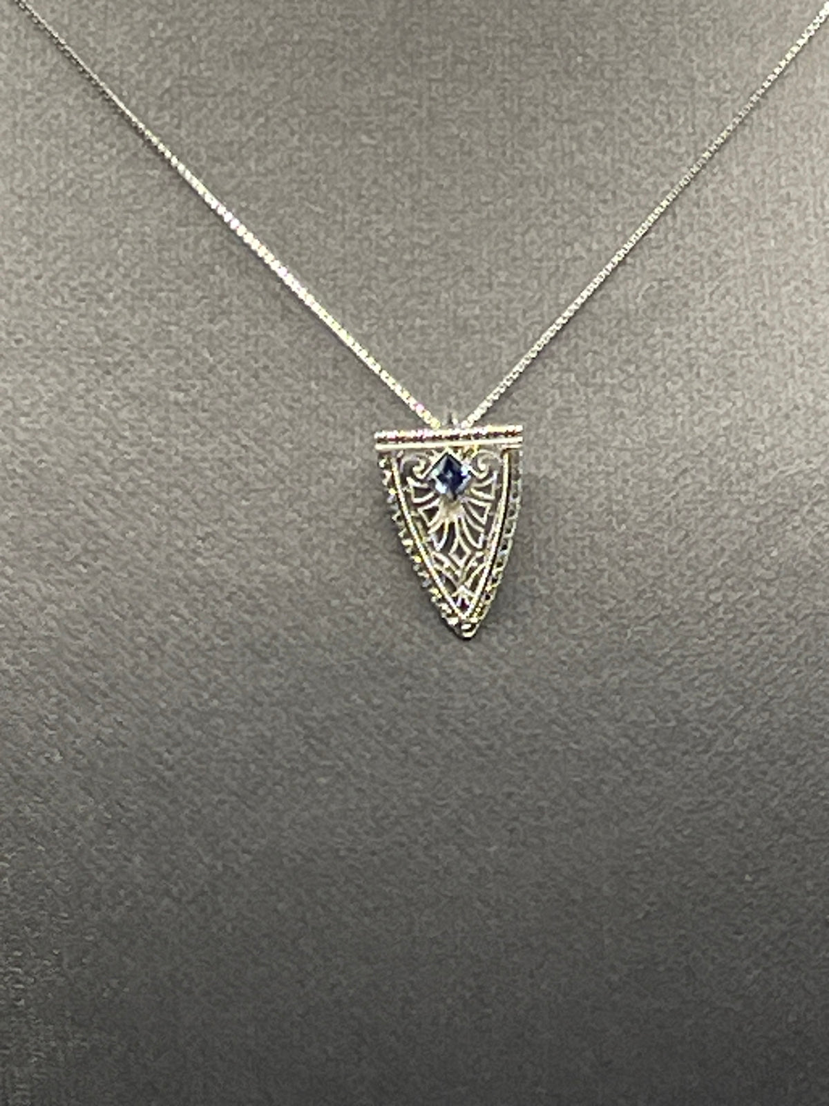 Ladies 14 Karat Solid White Gold Sapphire Pendant