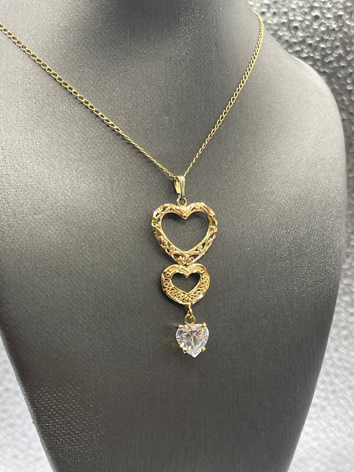 Ladies 14 Karat Solid Yellow Gold Triple Heart Pendant