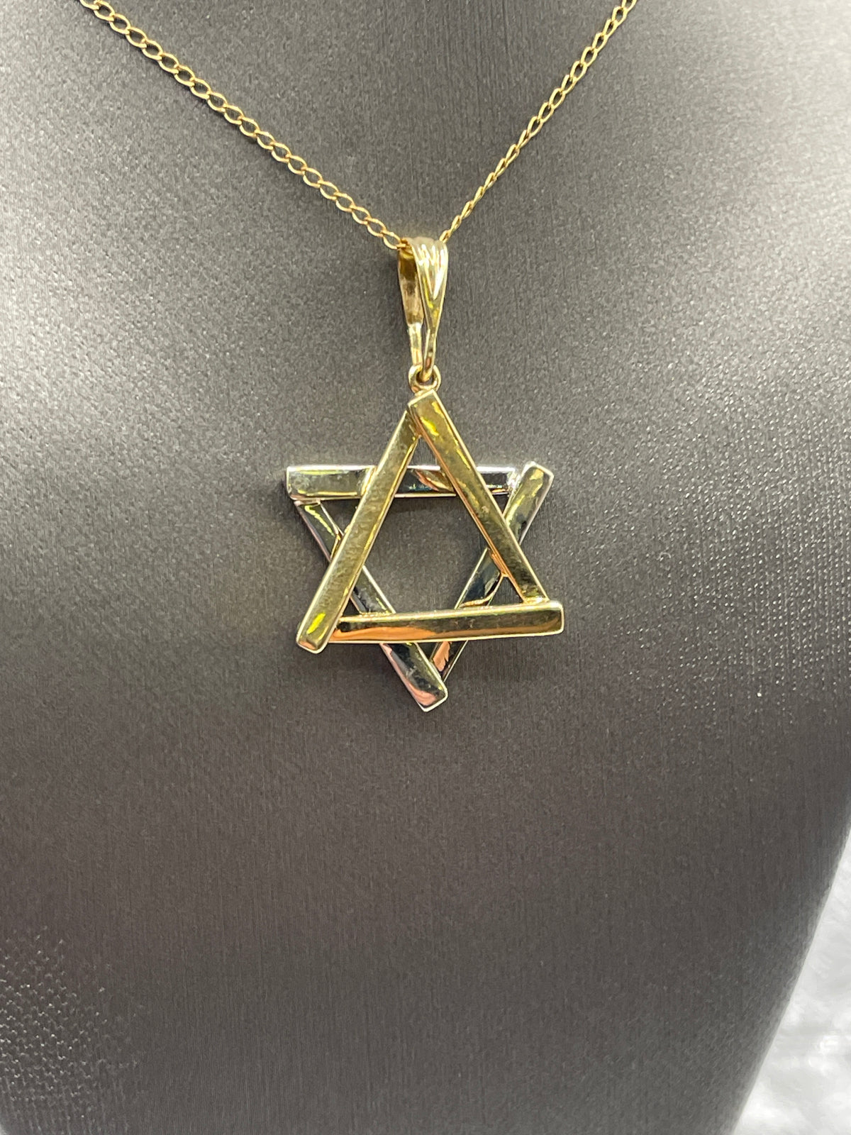Ladies or Gents 14 Karat Solid Two-Toned Gold Star of David Pendant