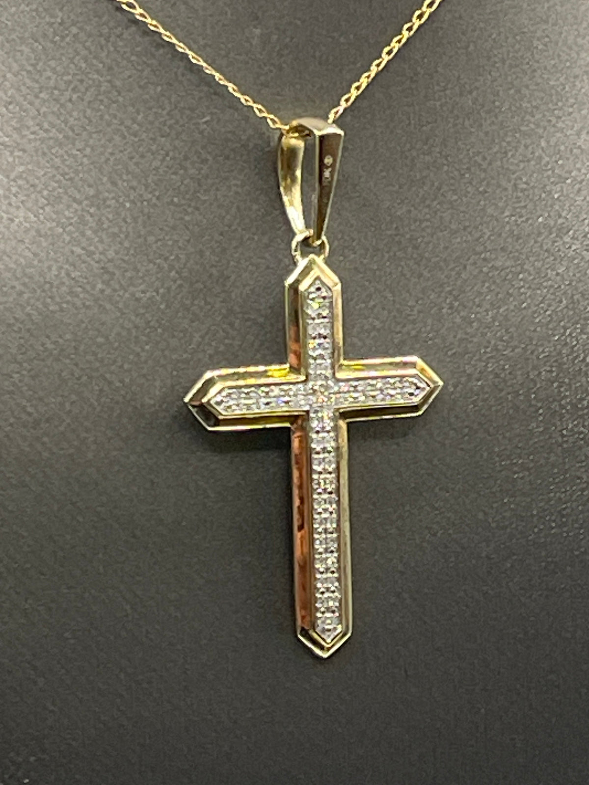 View one of Ladies or Gents 10 Karat Solid Yellow Gold Diamond Cross Pendant