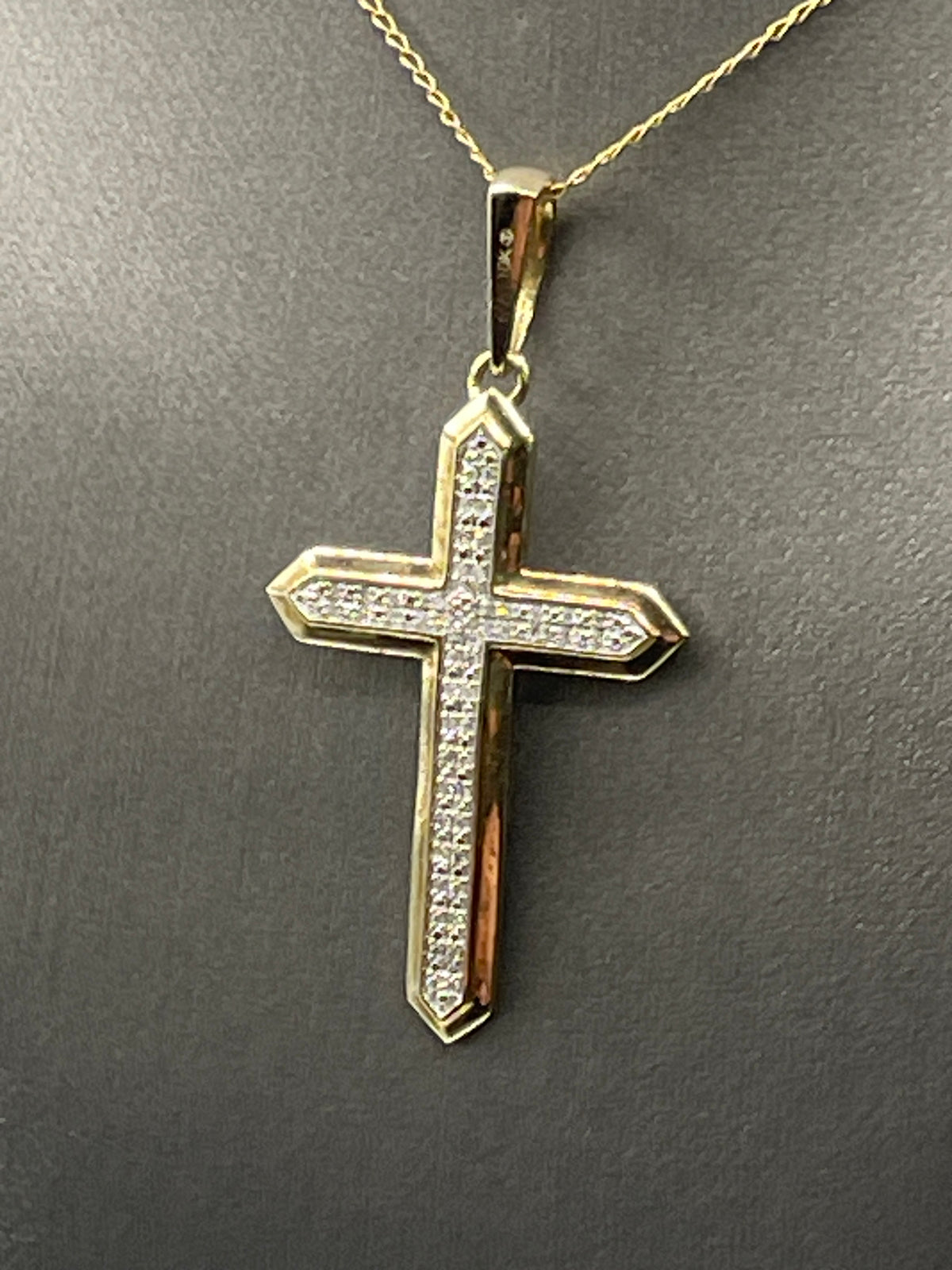 View three of Ladies or Gents 10 Karat Solid Yellow Gold Diamond Cross Pendant