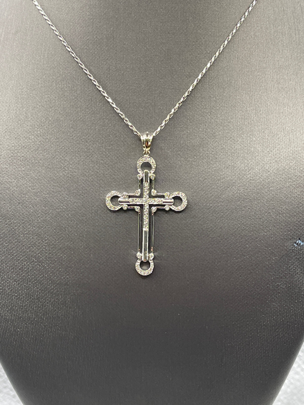 View one of Ladies or Gents 14 Karat Solid White Gold Diamond Cross Pendant