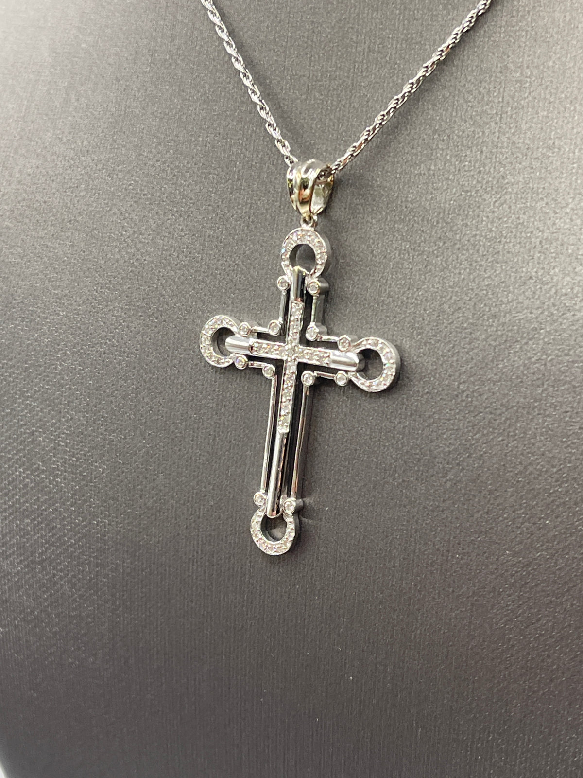 View two of Ladies or Gents 14 Karat Solid White Gold Diamond Cross Pendant