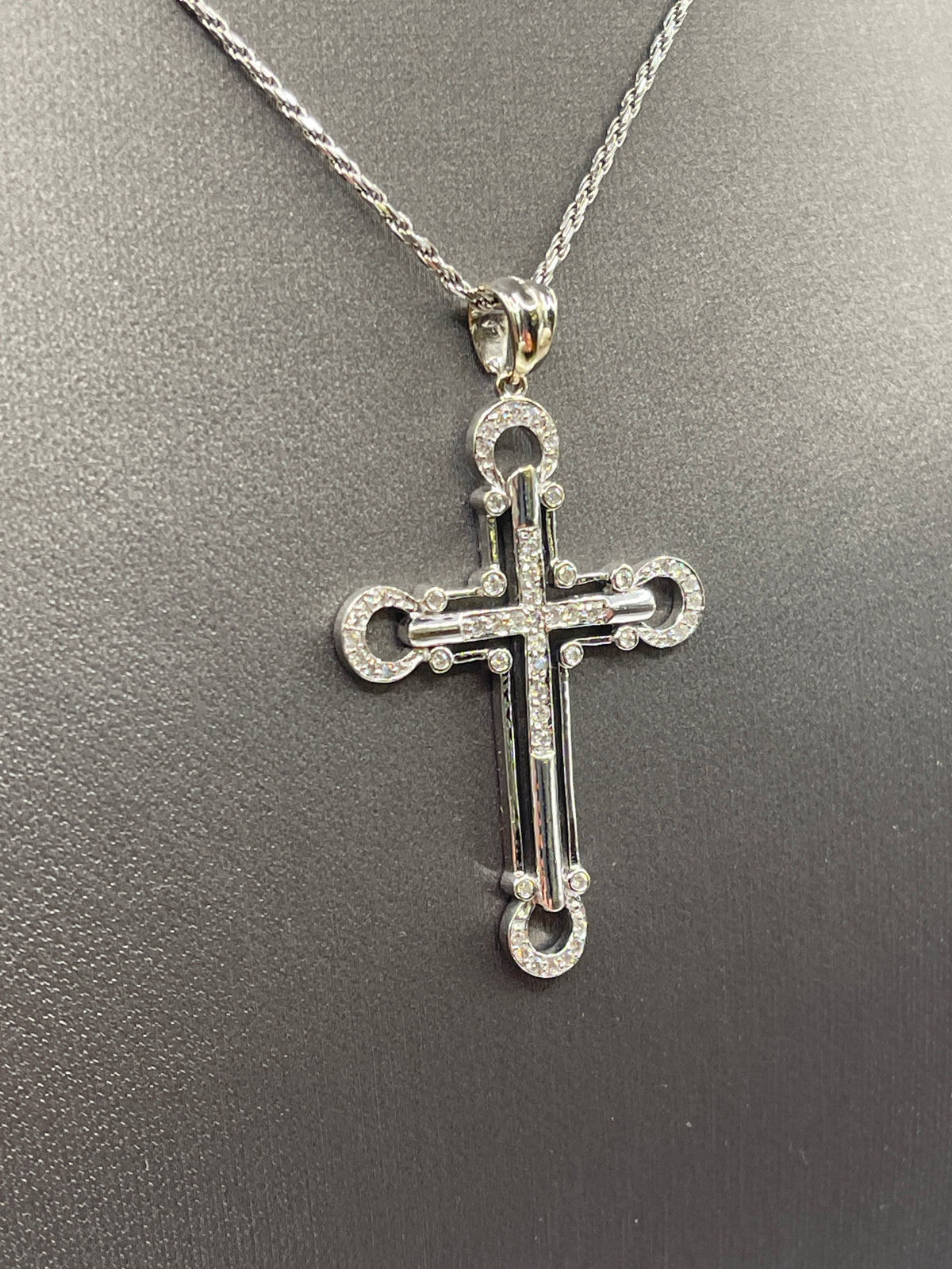 View three of Ladies or Gents 14 Karat Solid White Gold Diamond Cross Pendant