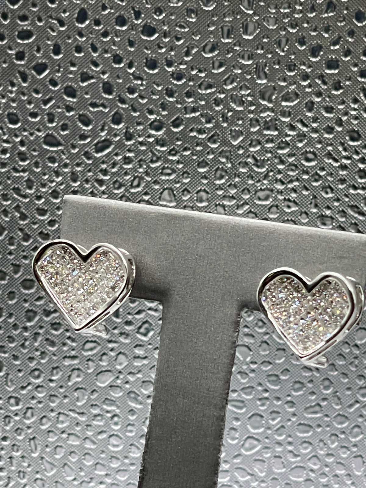 View four of Ladies 10 Karat Solid White Gold Princess Cut Diamond Heart Earrings